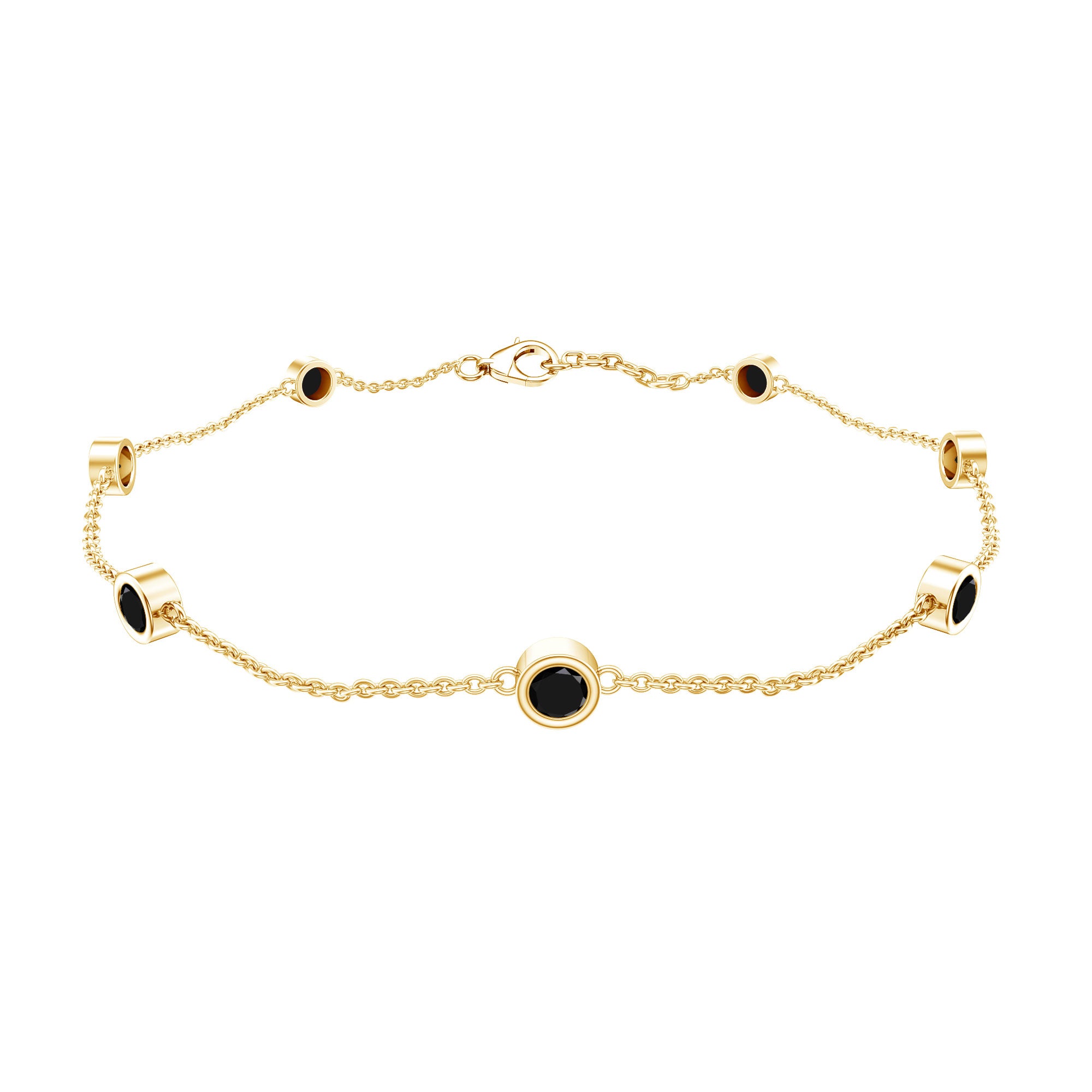 Natural Black Spinel 7 Stone Station Chain Bracelet AAA - Rosec Jewels