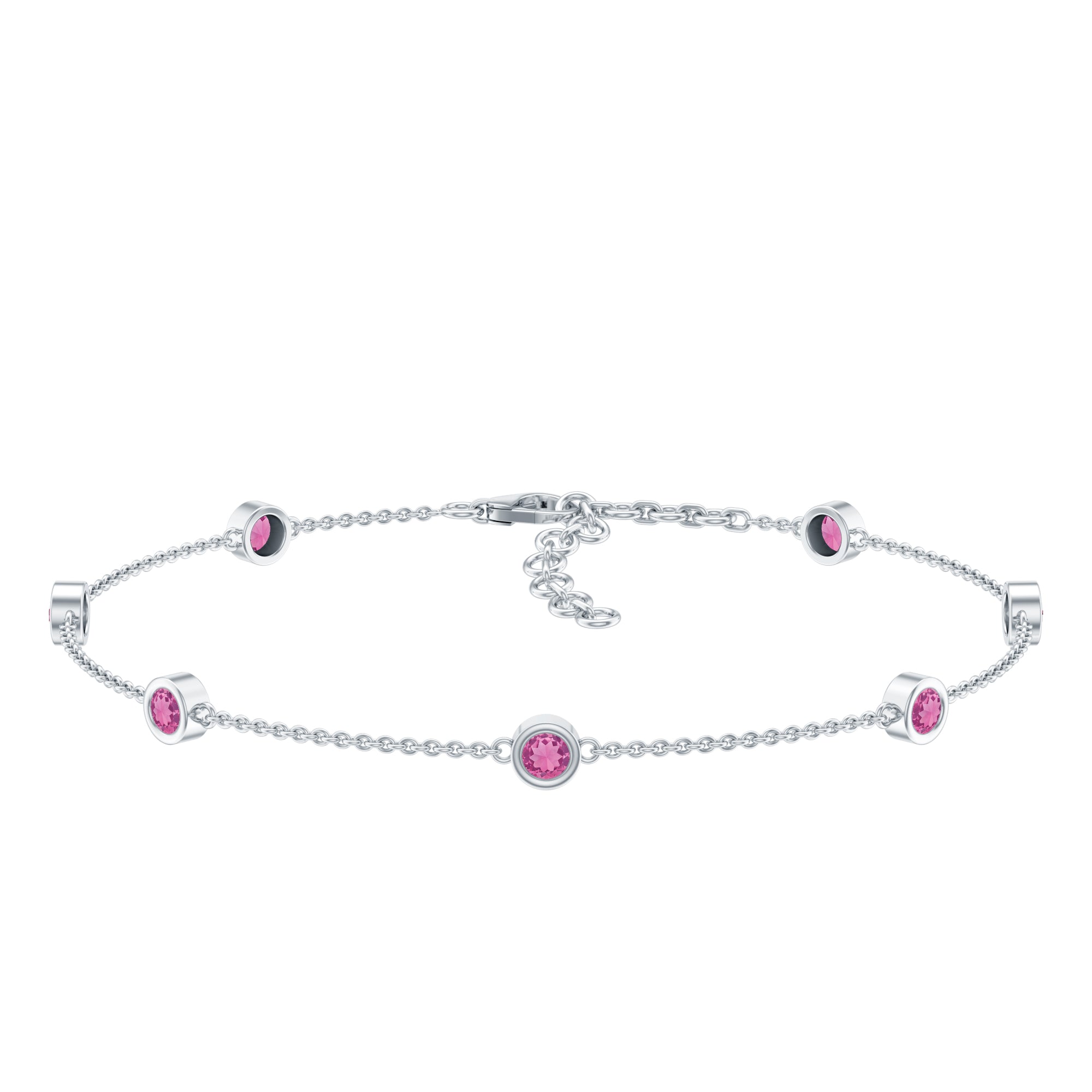 Pink Tourmaline 7 Stone Station Chain Bracelet