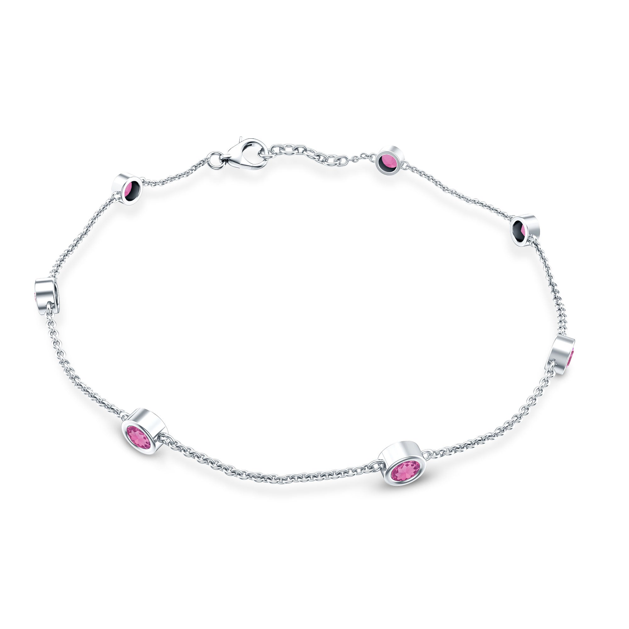 Real Pink Tourmaline Station Chain Bracelet for Women AAA - Rosec Jewels