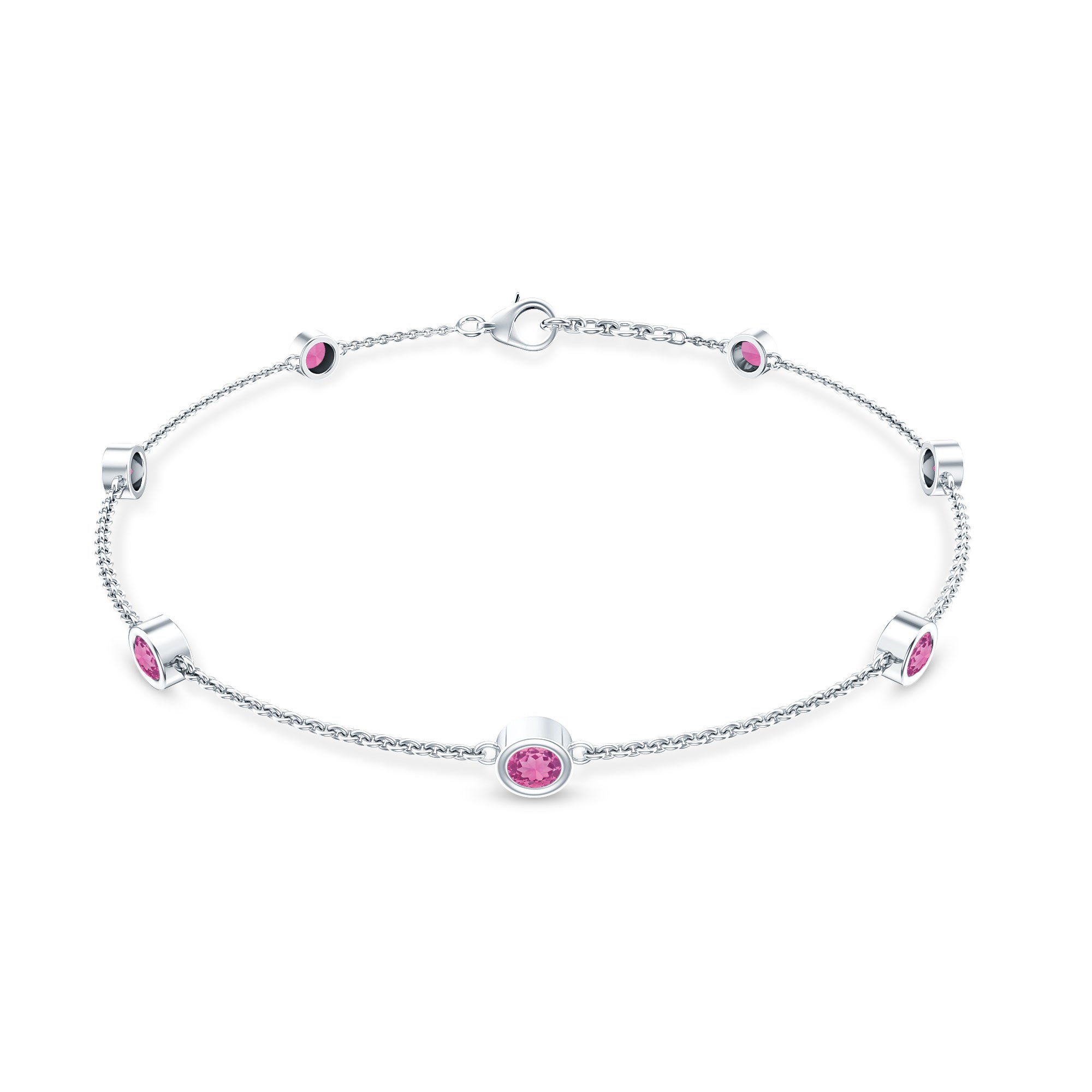 Real Pink Tourmaline Station Chain Bracelet for Women AAA - Rosec Jewels