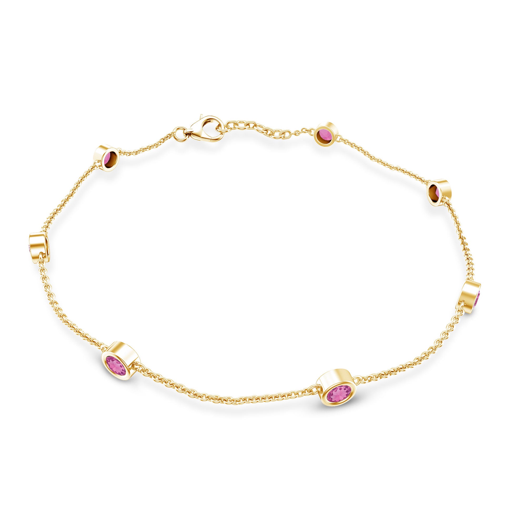 Real Pink Tourmaline Station Chain Bracelet for Women AAA - Rosec Jewels