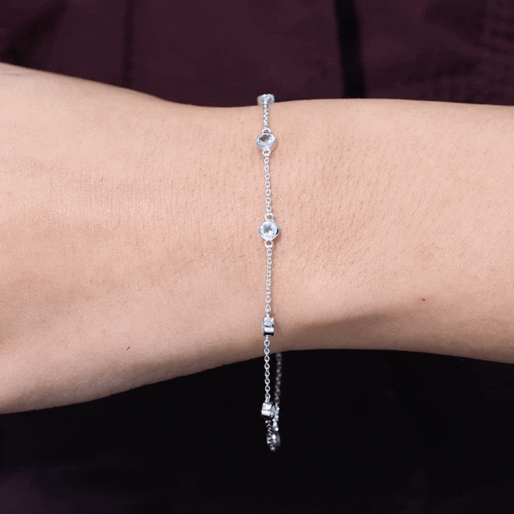 Bezel Set Aquamarine Station Bracelet for Women AAA - Rosec Jewels