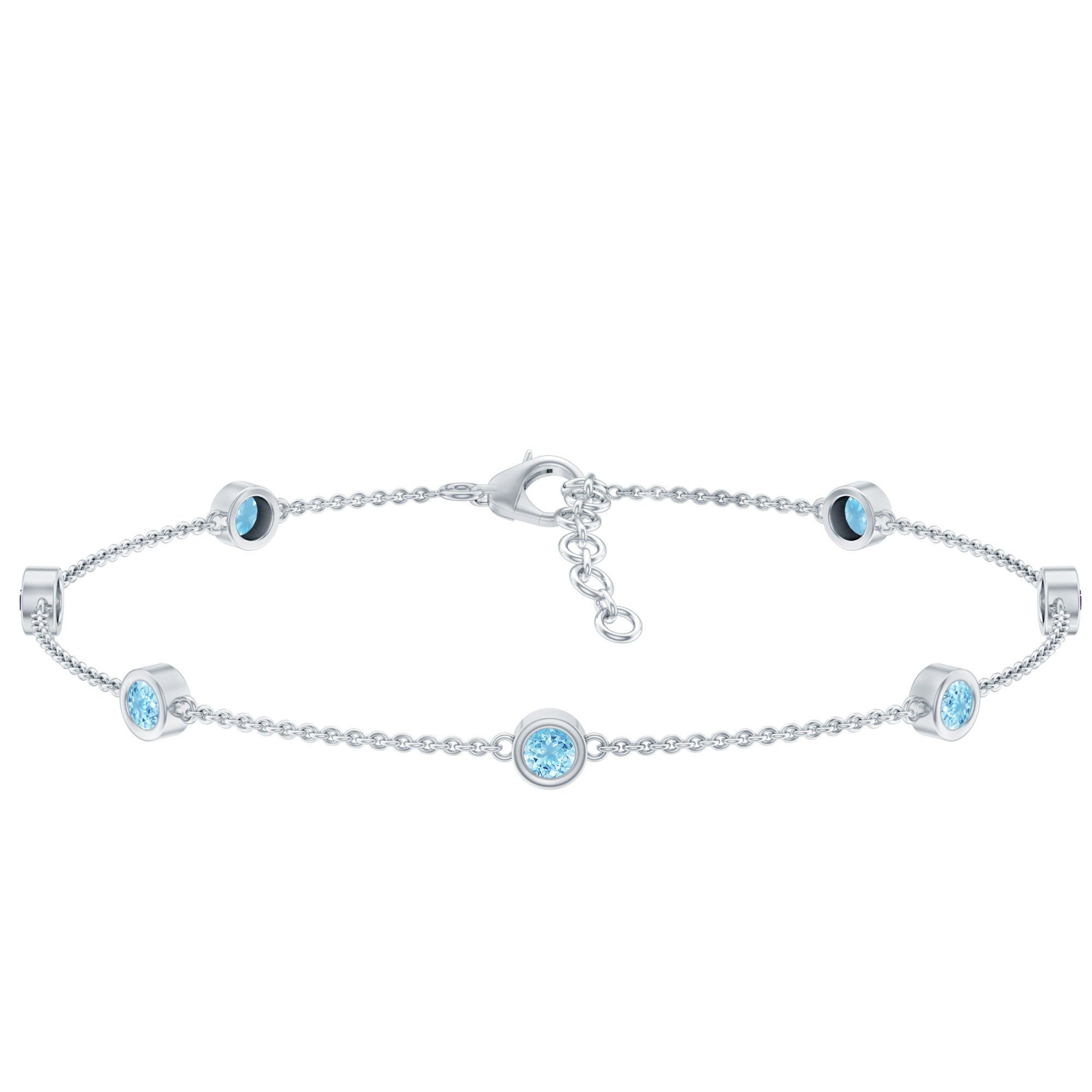 Bezel Set Aquamarine Station Bracelet for Women AAA - Rosec Jewels
