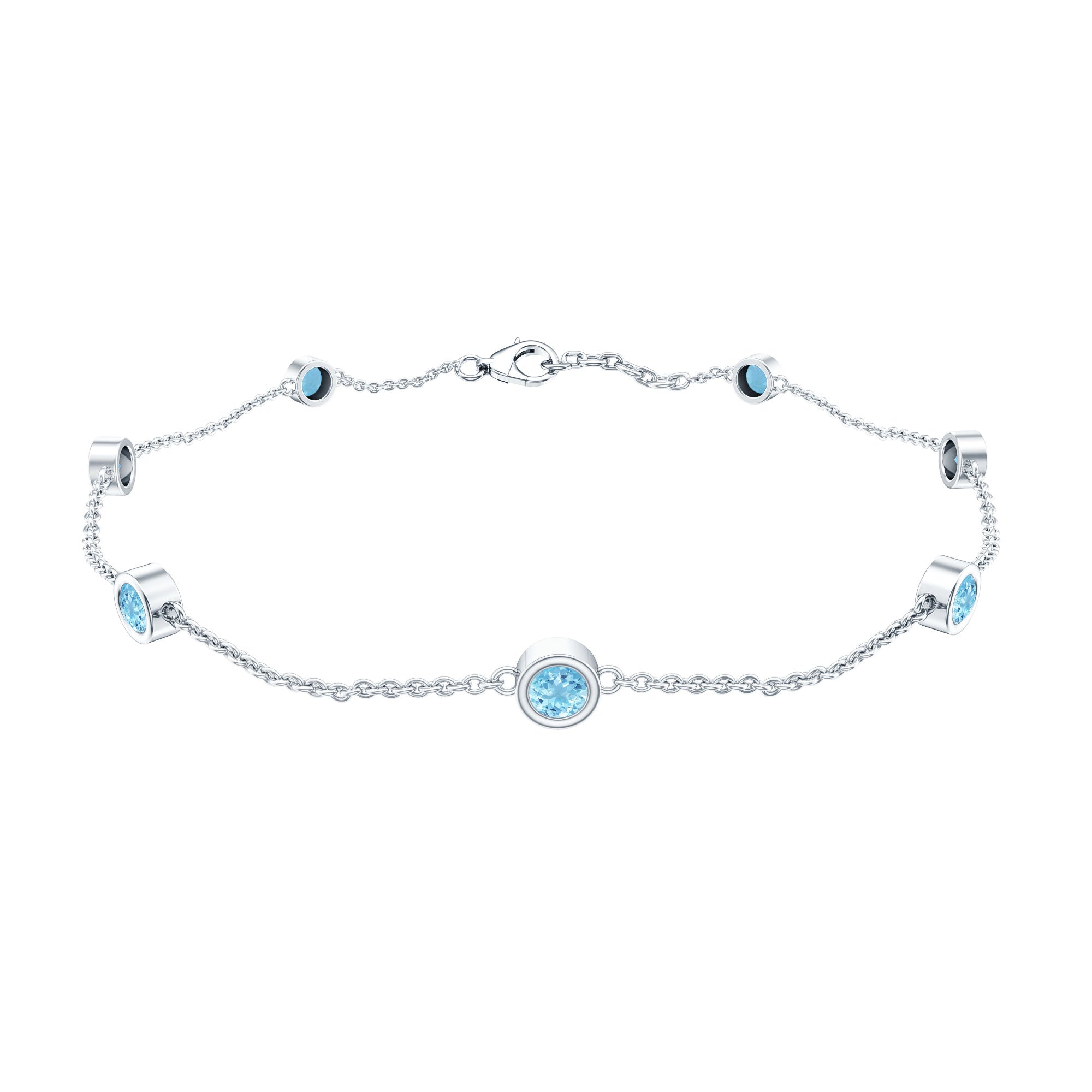 Bezel Set Aquamarine Station Bracelet for Women AAA - Rosec Jewels