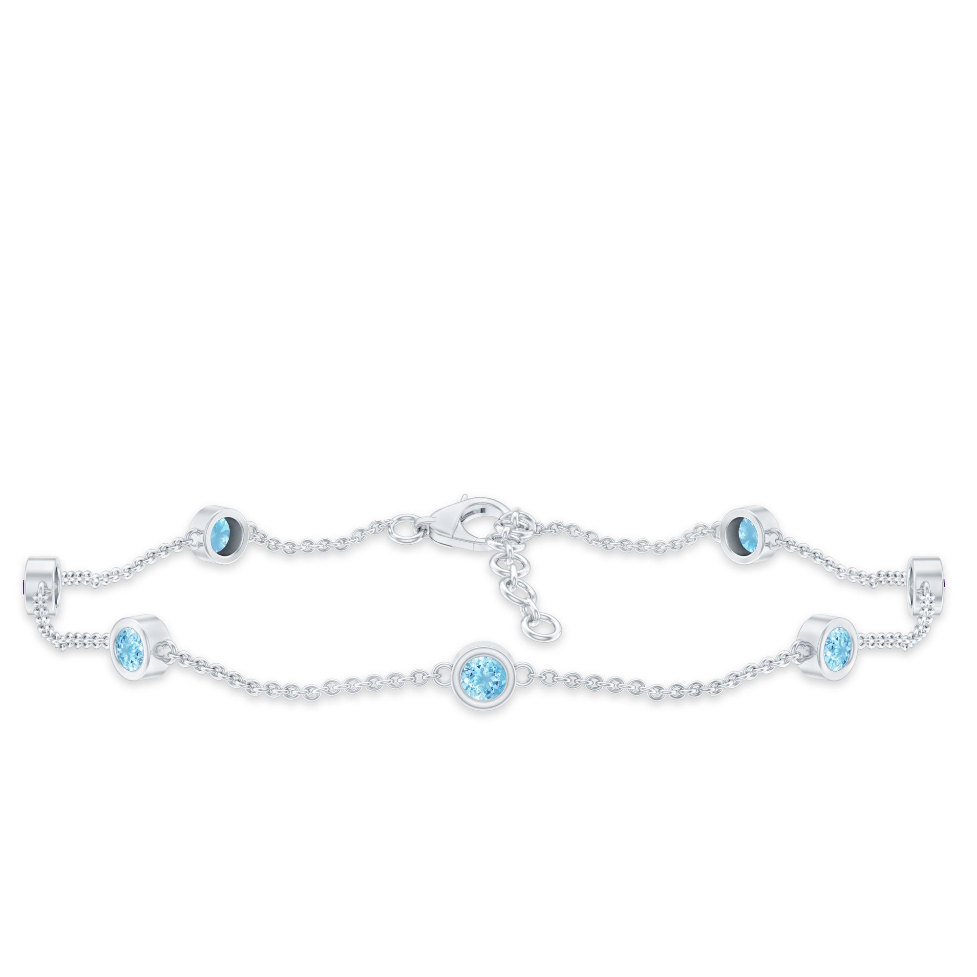 Bezel Set Aquamarine Station Bracelet for Women AAA - Rosec Jewels