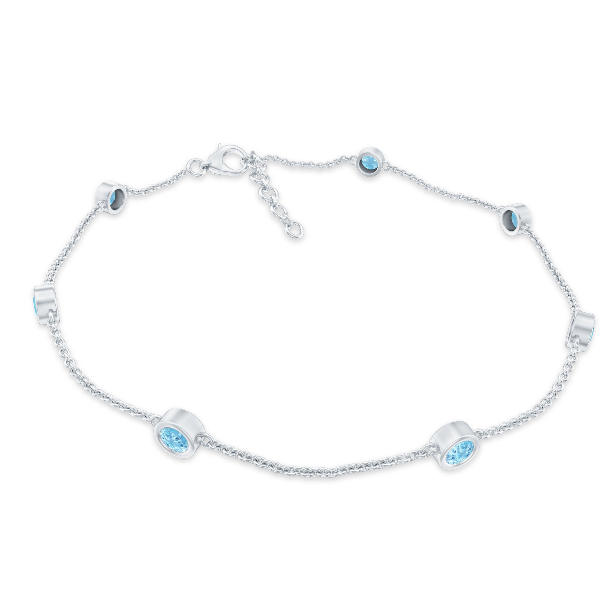 Bezel Set Aquamarine Station Bracelet for Women AAA - Rosec Jewels