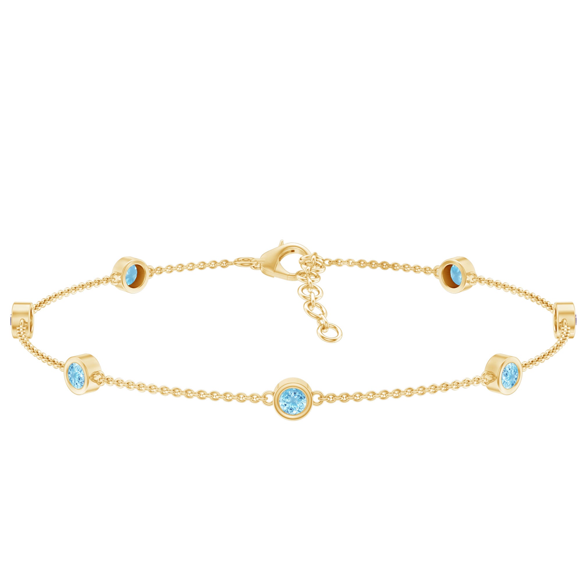 Bezel Set Aquamarine Station Bracelet for Women AAA - Rosec Jewels