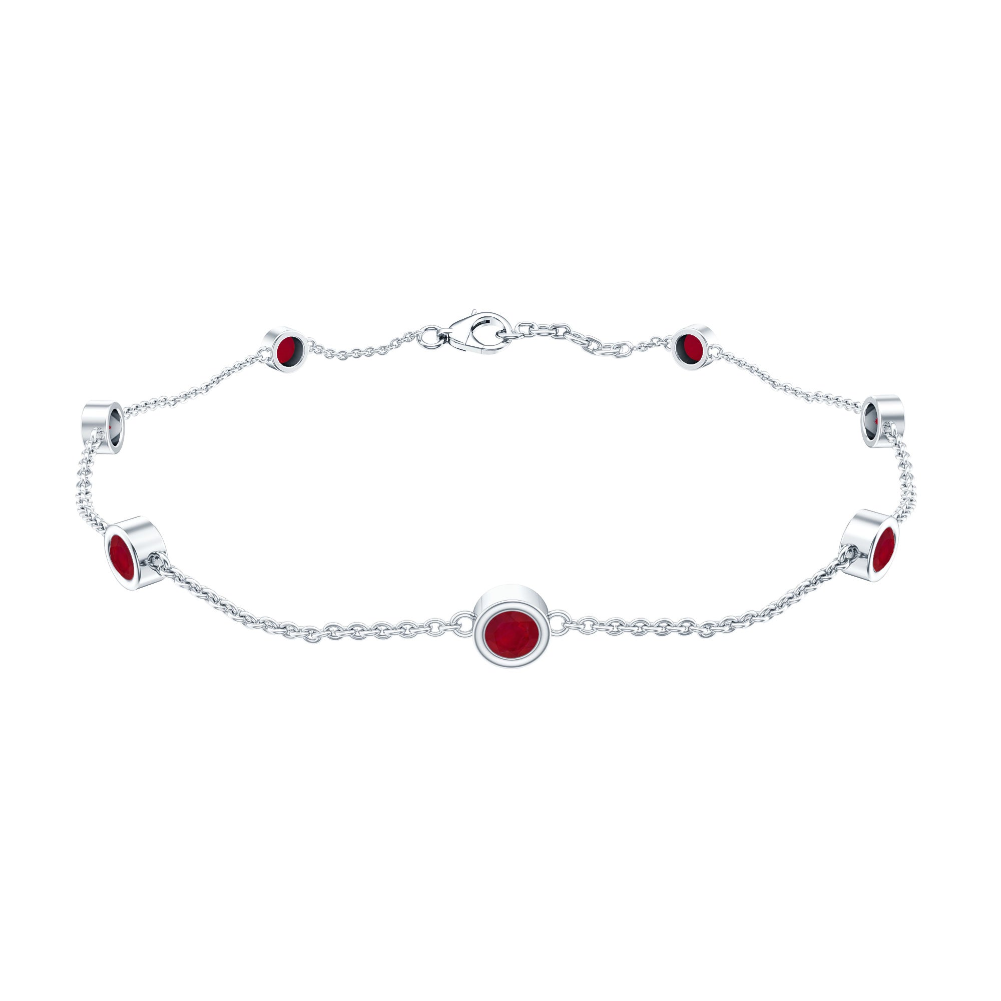 Natural Ruby 7 Stone Station Chain Bracelet for Women AAA - Rosec Jewels