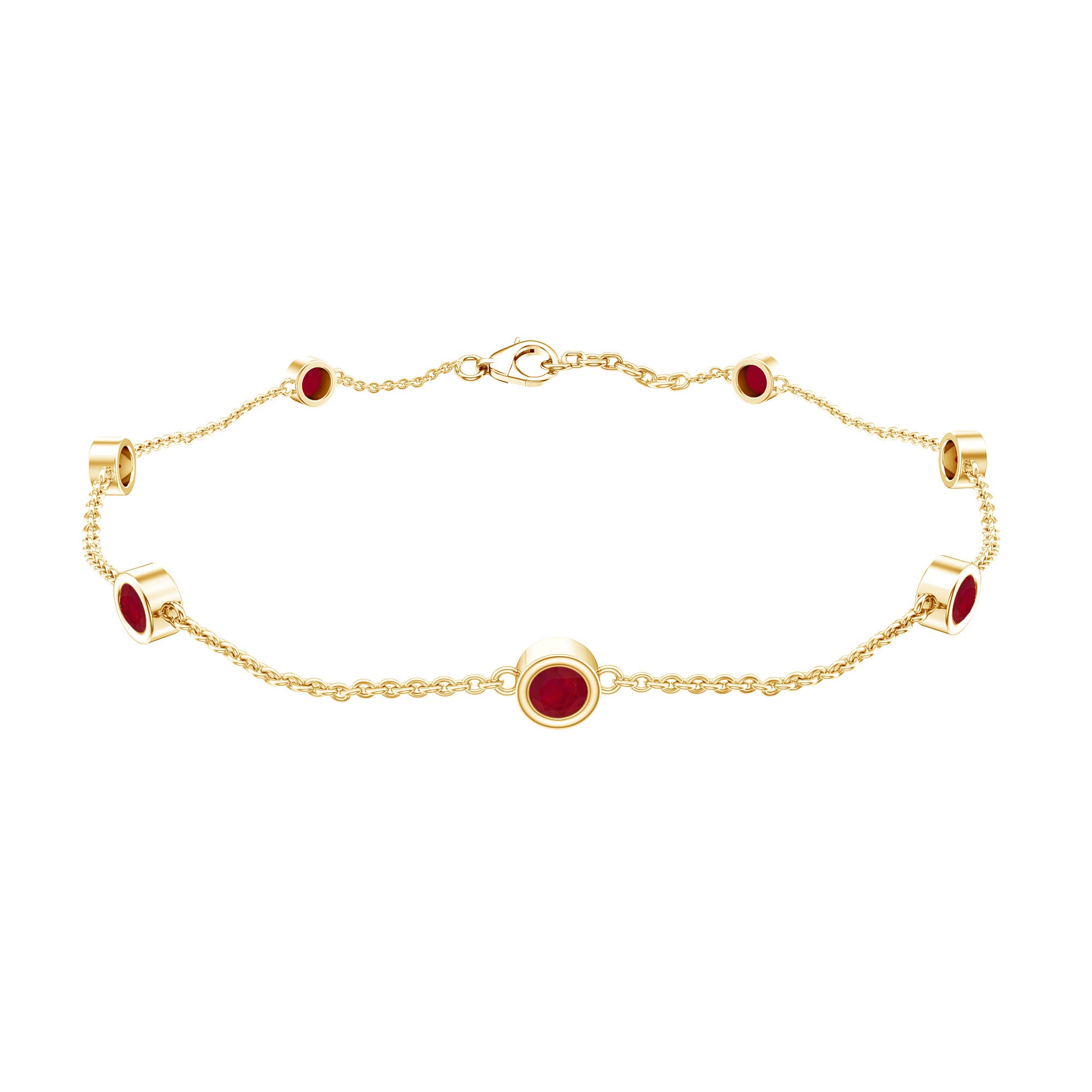 Natural Ruby 7 Stone Station Chain Bracelet for Women AAA - Rosec Jewels