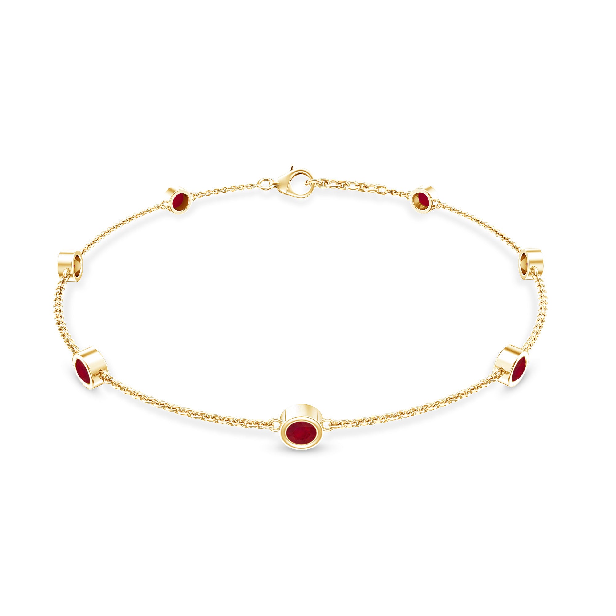 Natural Ruby 7 Stone Station Chain Bracelet for Women AAA - Rosec Jewels