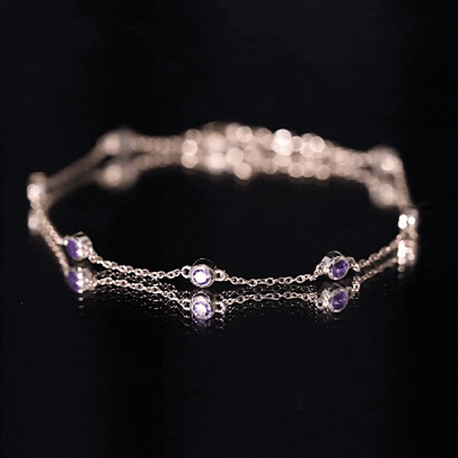 Real Amethyst Chain Bracelet in Bezel Setting AAA - Rosec Jewels