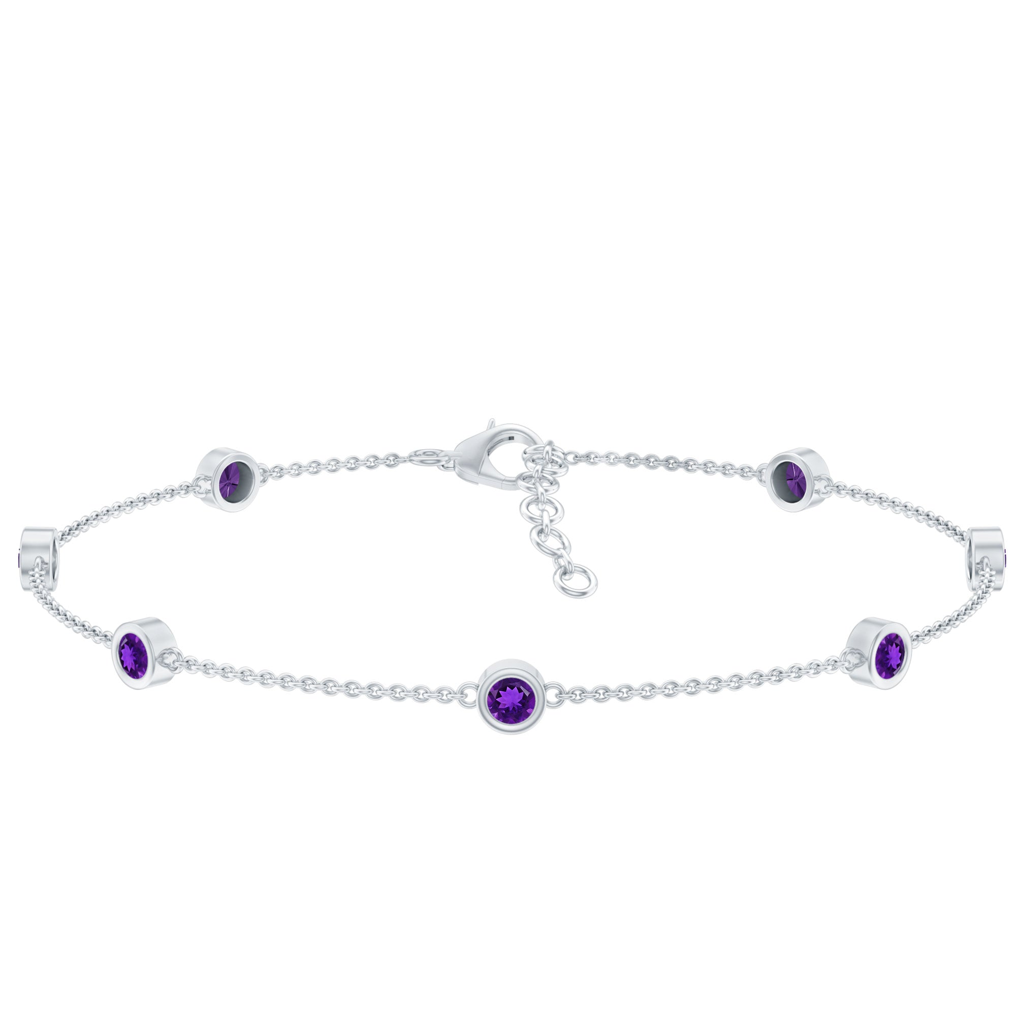 Real Amethyst Chain Bracelet in Bezel Setting AAA - Rosec Jewels