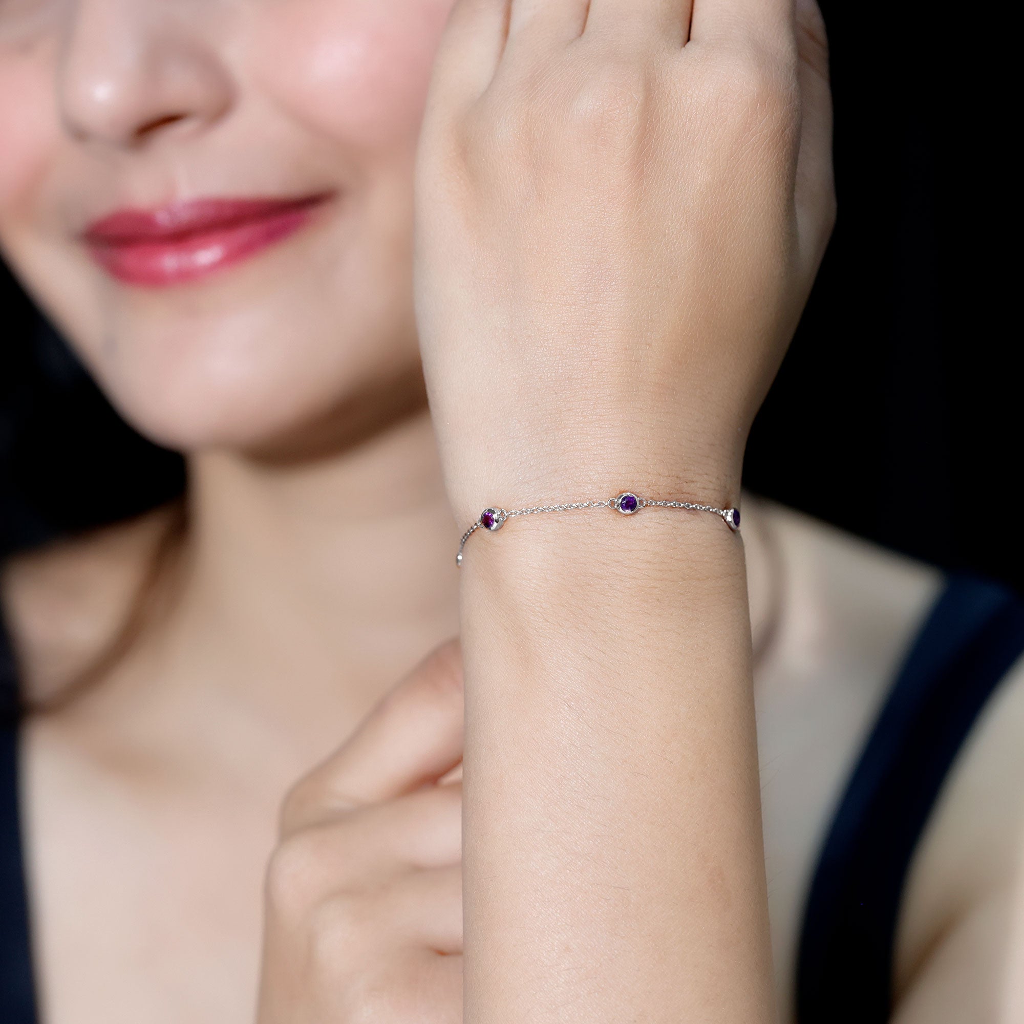 Real Amethyst Chain Bracelet in Bezel Setting AAA - Rosec Jewels