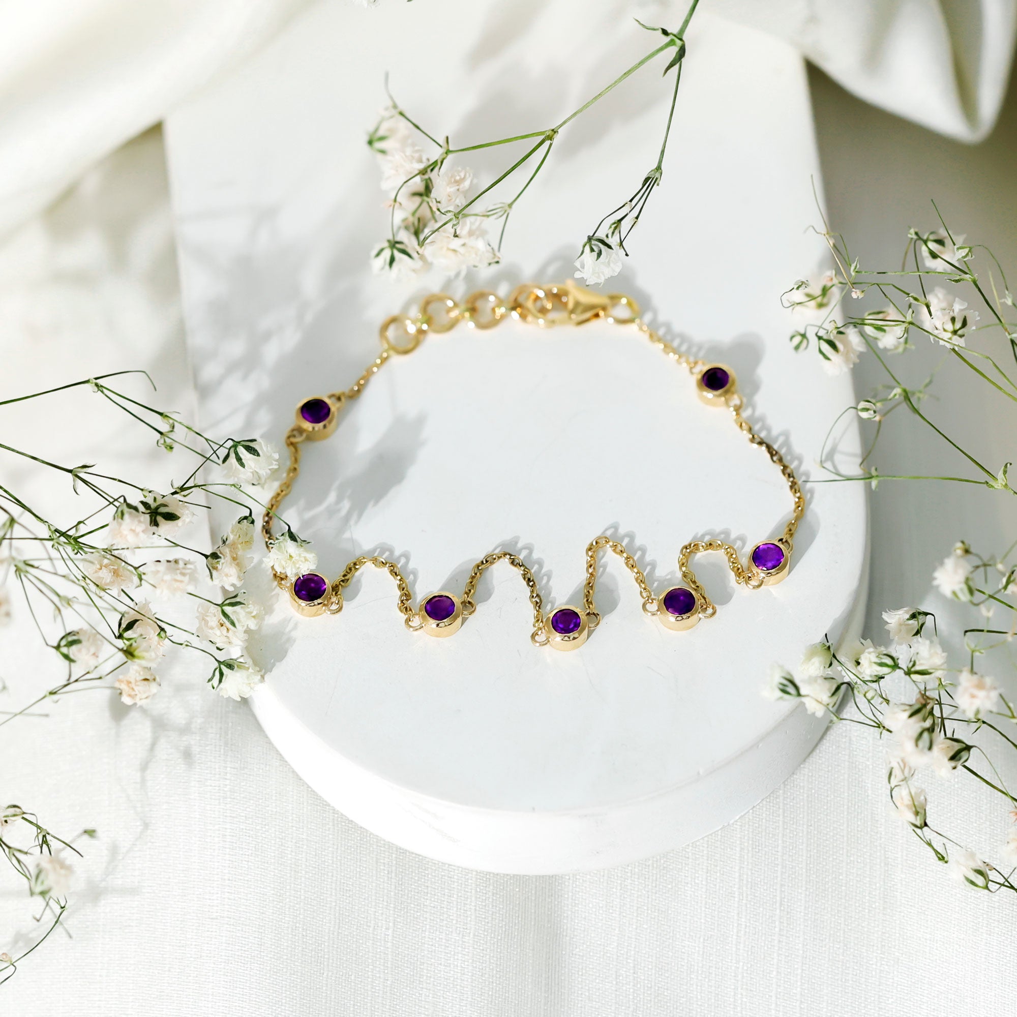 Real Amethyst Chain Bracelet in Bezel Setting AAA - Rosec Jewels