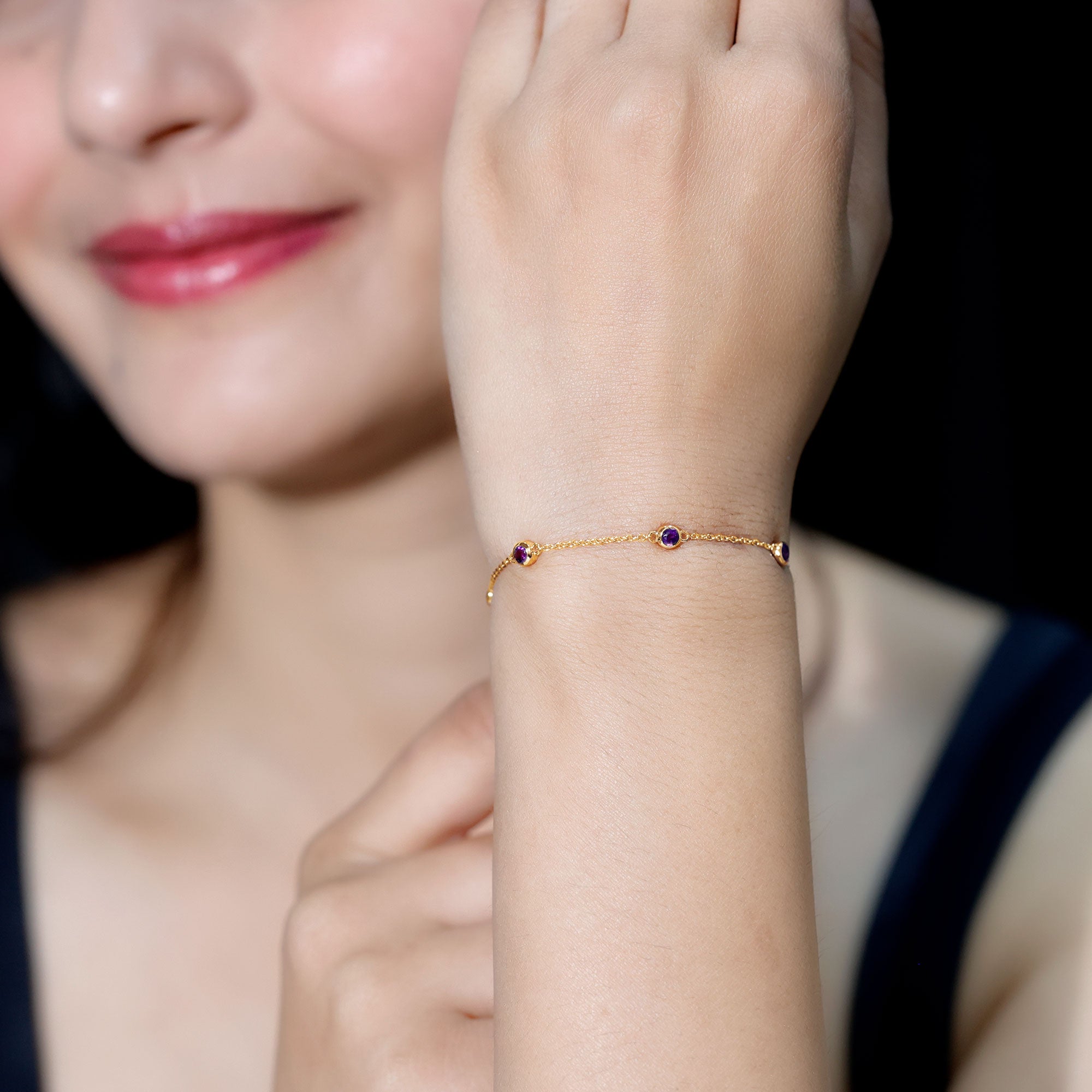 Real Amethyst Chain Bracelet in Bezel Setting AAA - Rosec Jewels