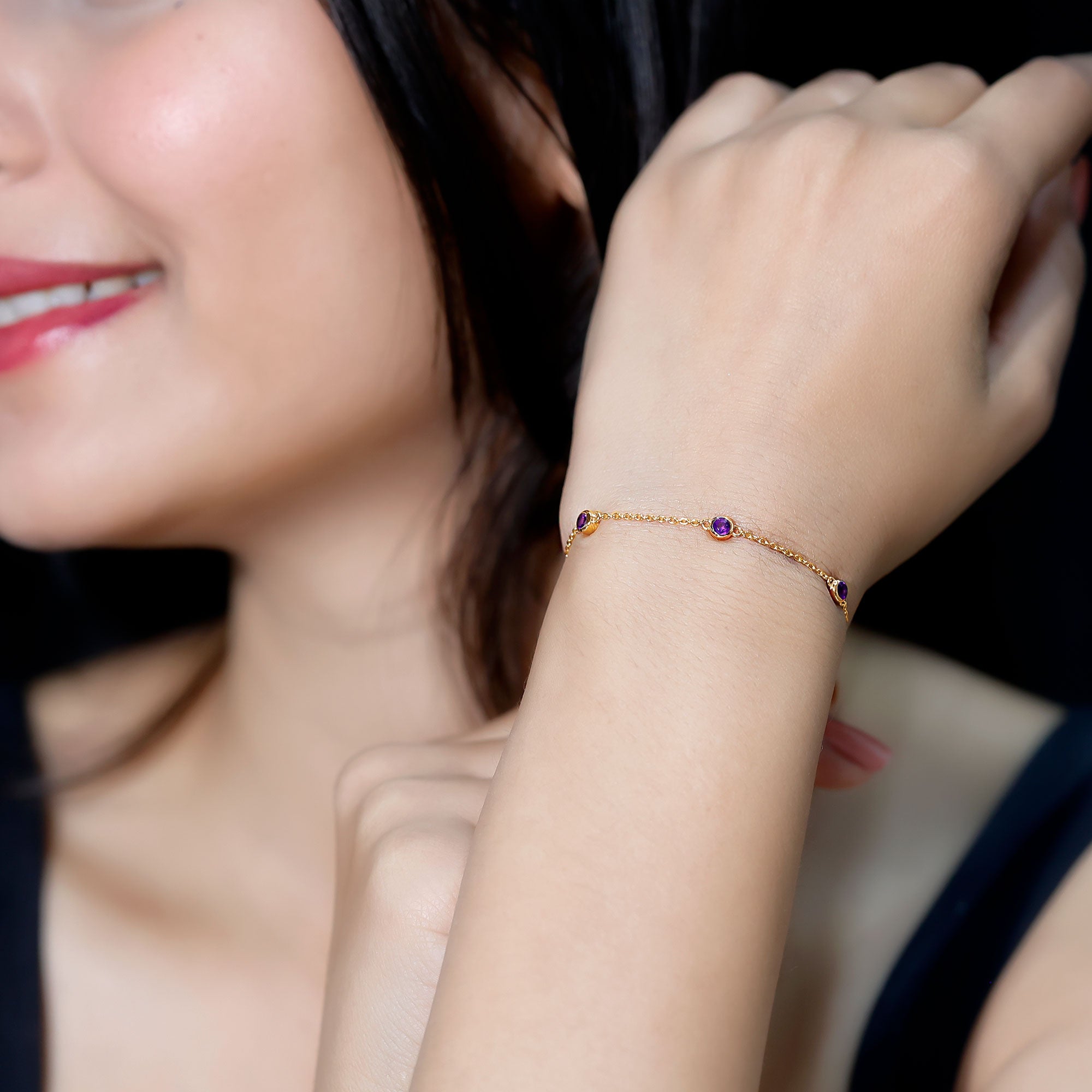 Real Amethyst Chain Bracelet in Bezel Setting AAA - Rosec Jewels