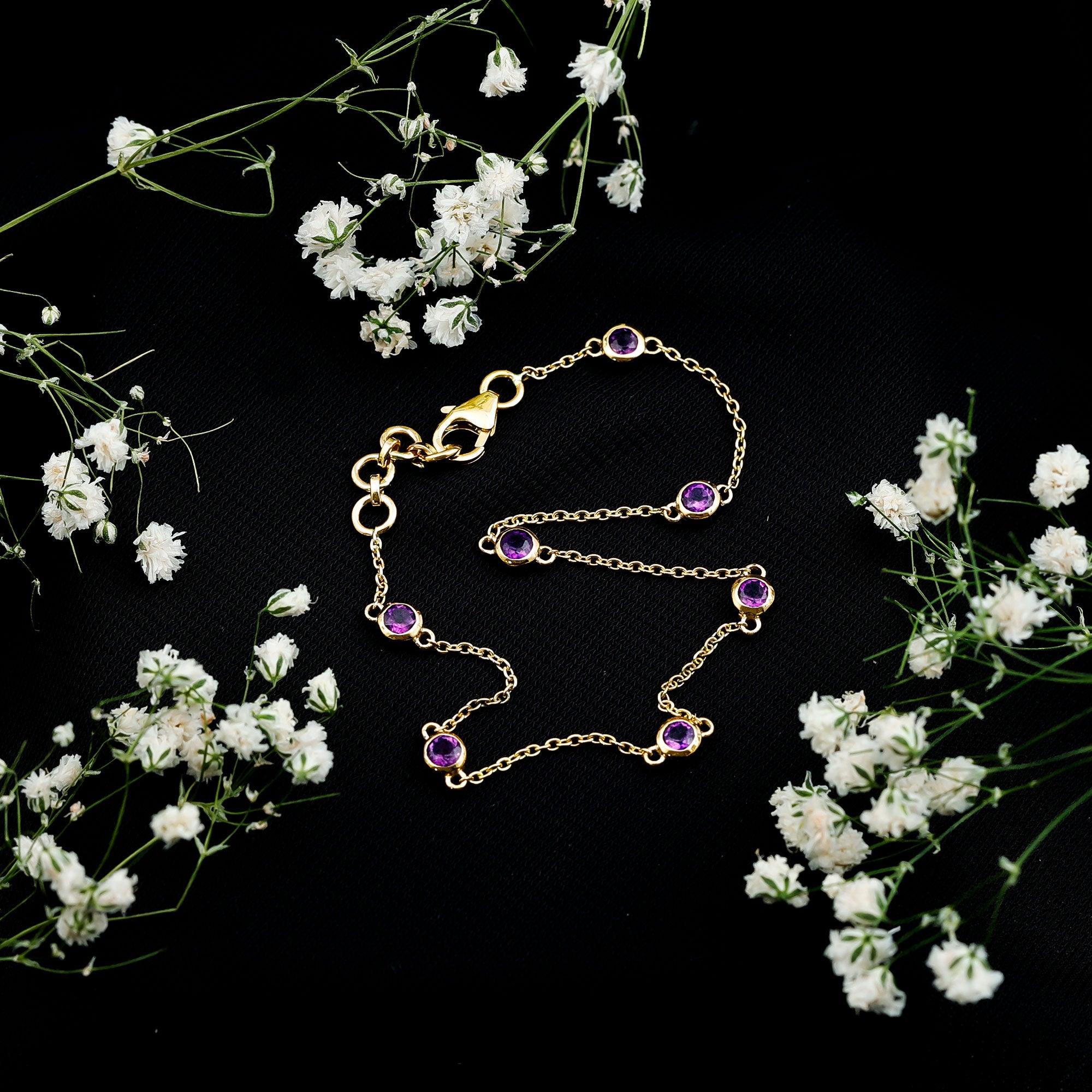 Real Amethyst Chain Bracelet in Bezel Setting AAA - Rosec Jewels