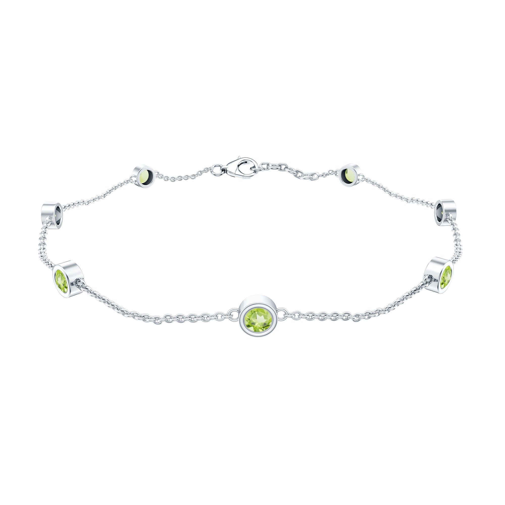 Bezel Set Seven Stone Peridot Station Bracelet AAA - Rosec Jewels
