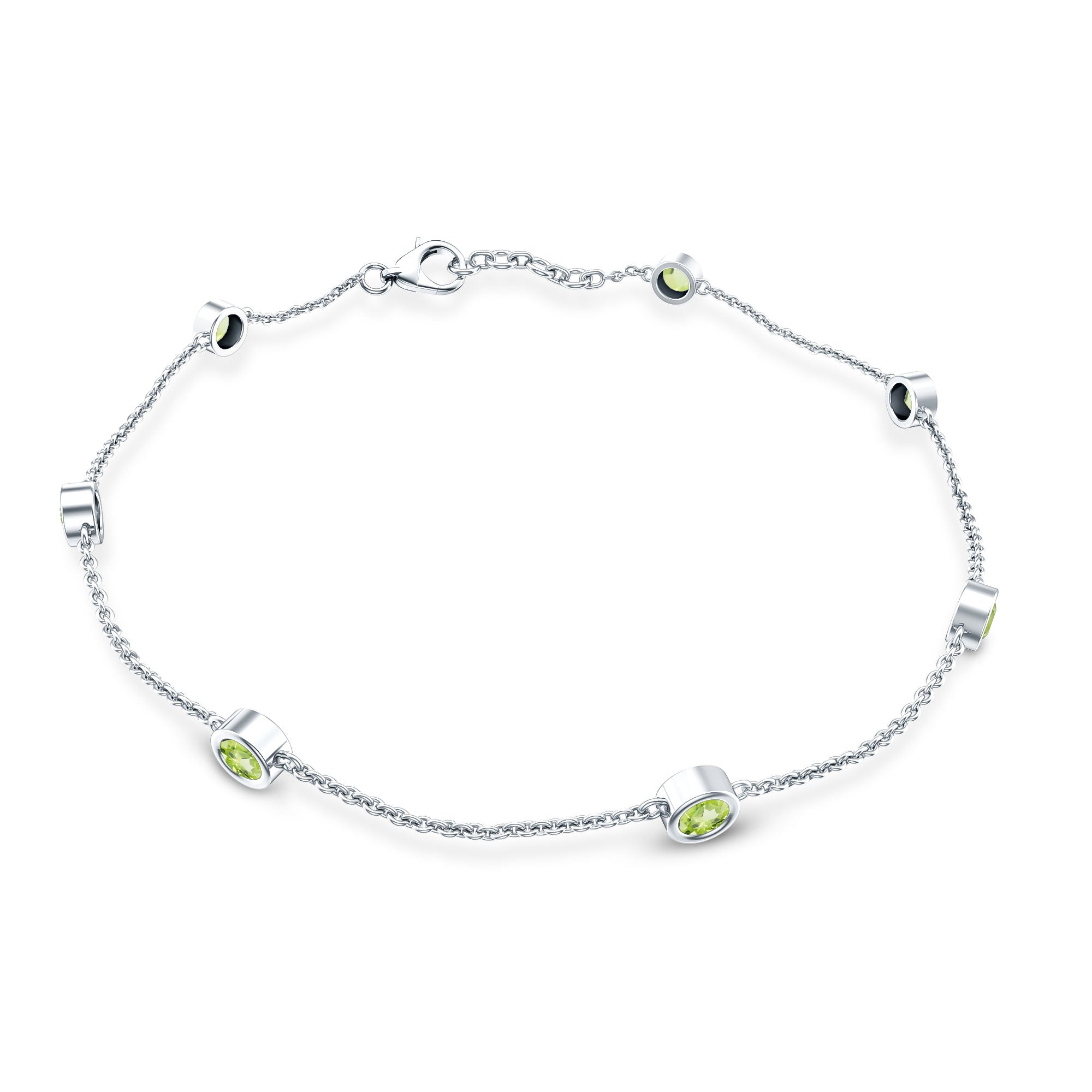 Bezel Set Seven Stone Peridot Station Bracelet AAA - Rosec Jewels