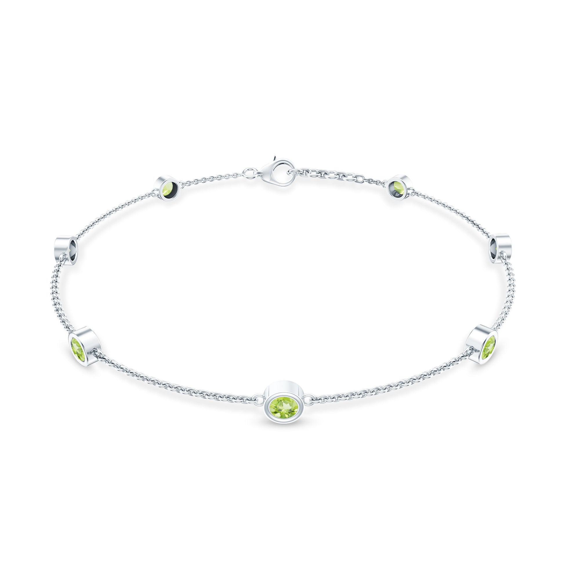 Bezel Set Seven Stone Peridot Station Bracelet AAA - Rosec Jewels