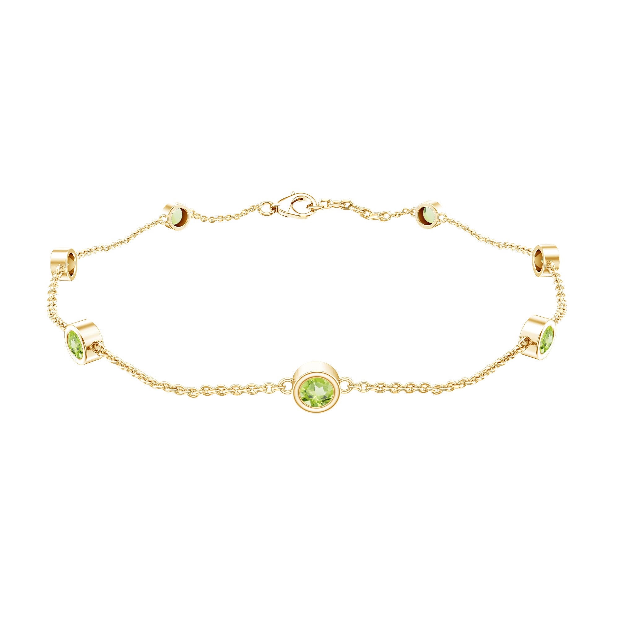 Bezel Set Seven Stone Peridot Station Bracelet AAA - Rosec Jewels