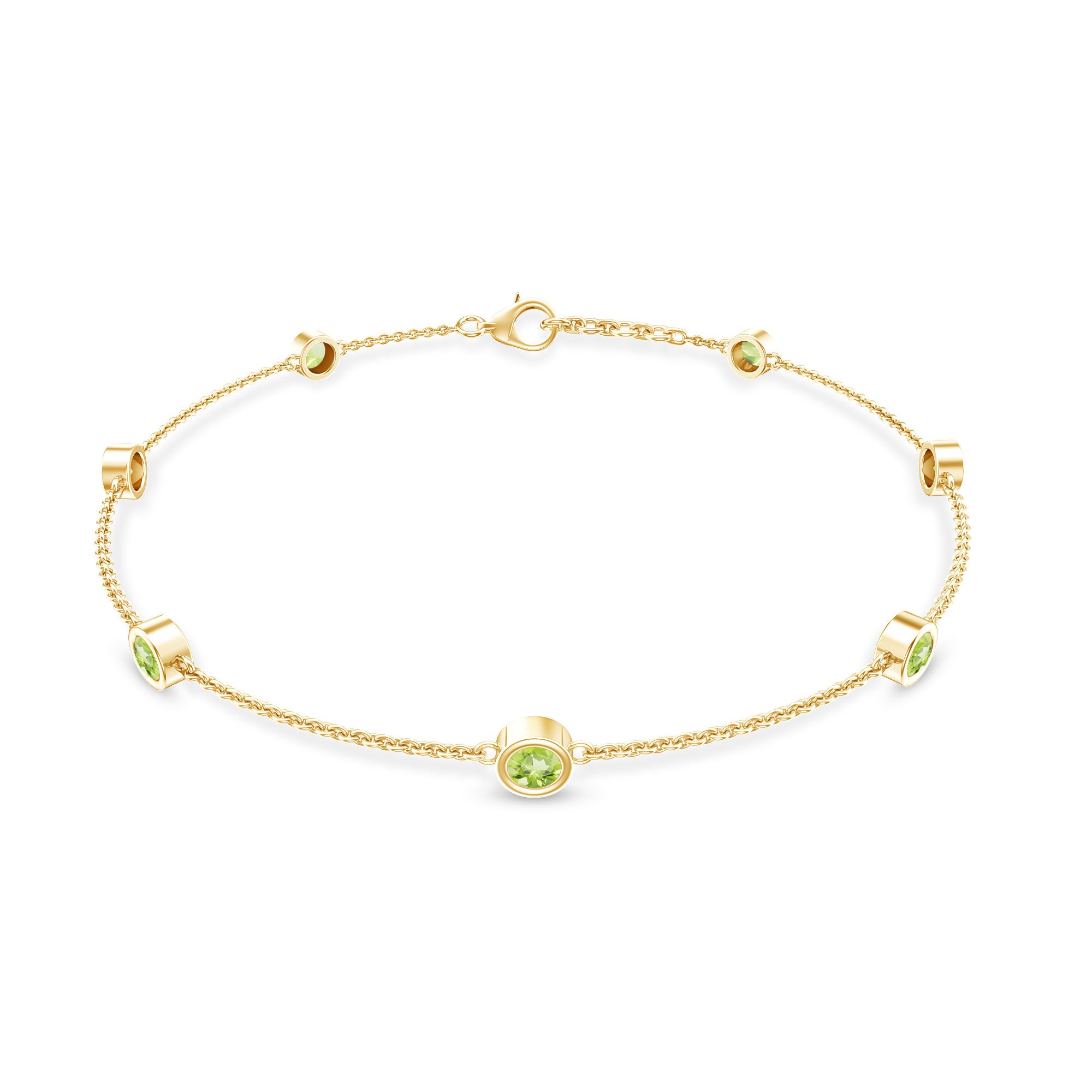 Bezel Set Seven Stone Peridot Station Bracelet AAA - Rosec Jewels