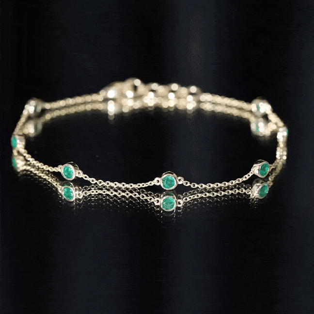 Bezel Set Emerald Station Chain Bracelet for Her AAA - Rosec Jewels