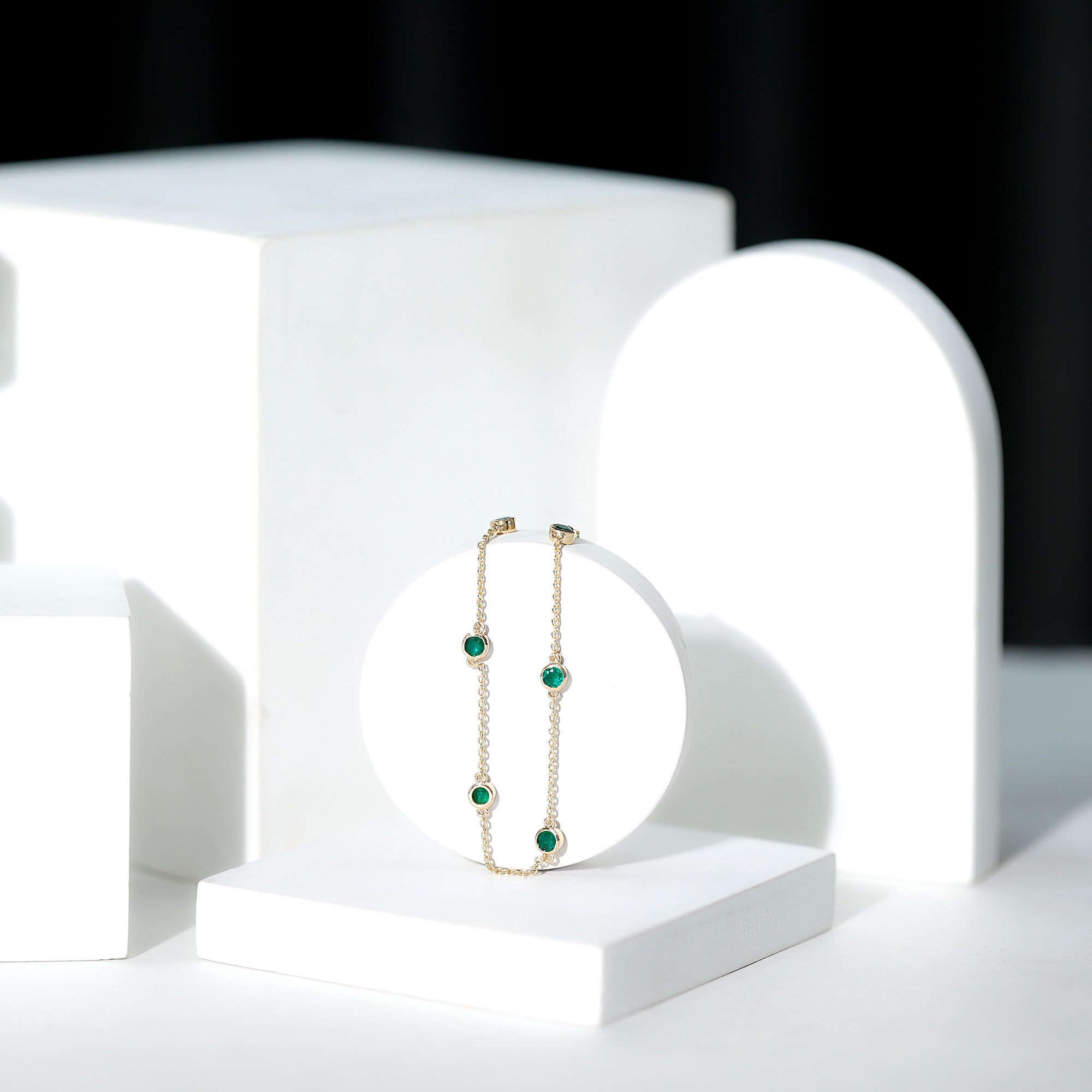Bezel Set Emerald Station Chain Bracelet for Her AAA - Rosec Jewels
