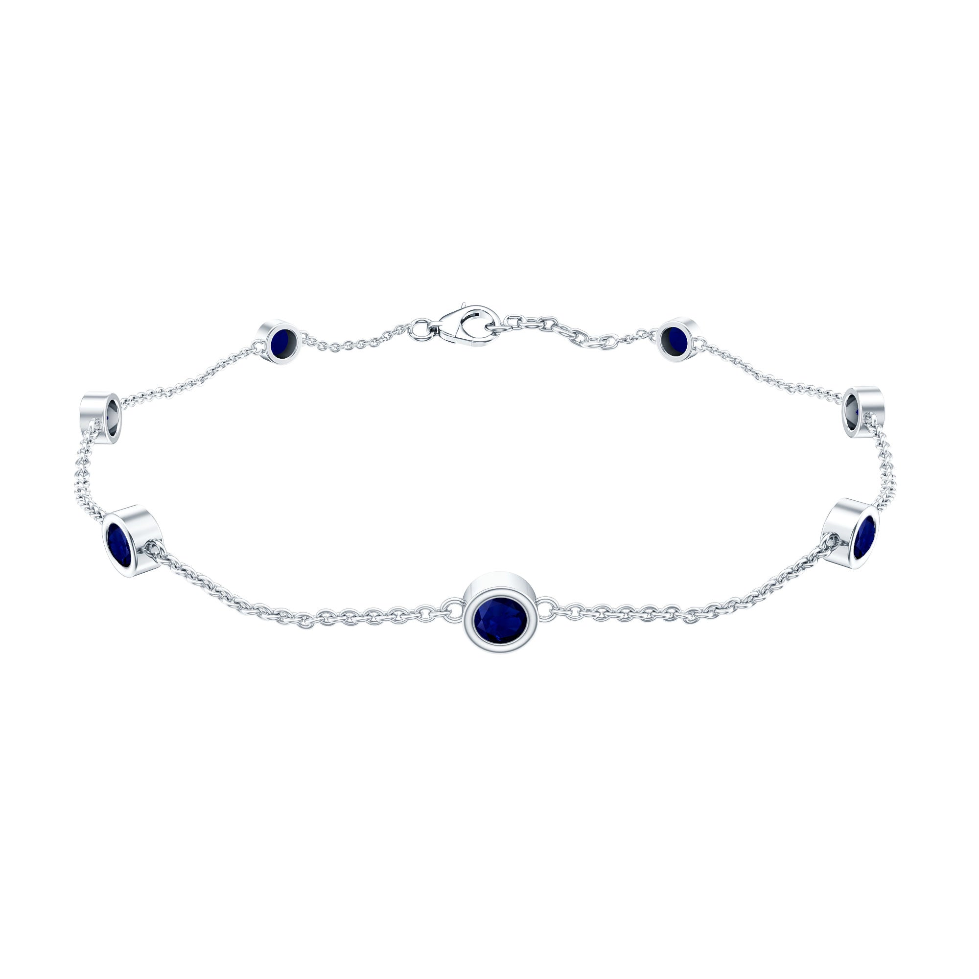 Natural Blue Sapphire 7 Stone Station Chain Bracelet AAA - Rosec Jewels