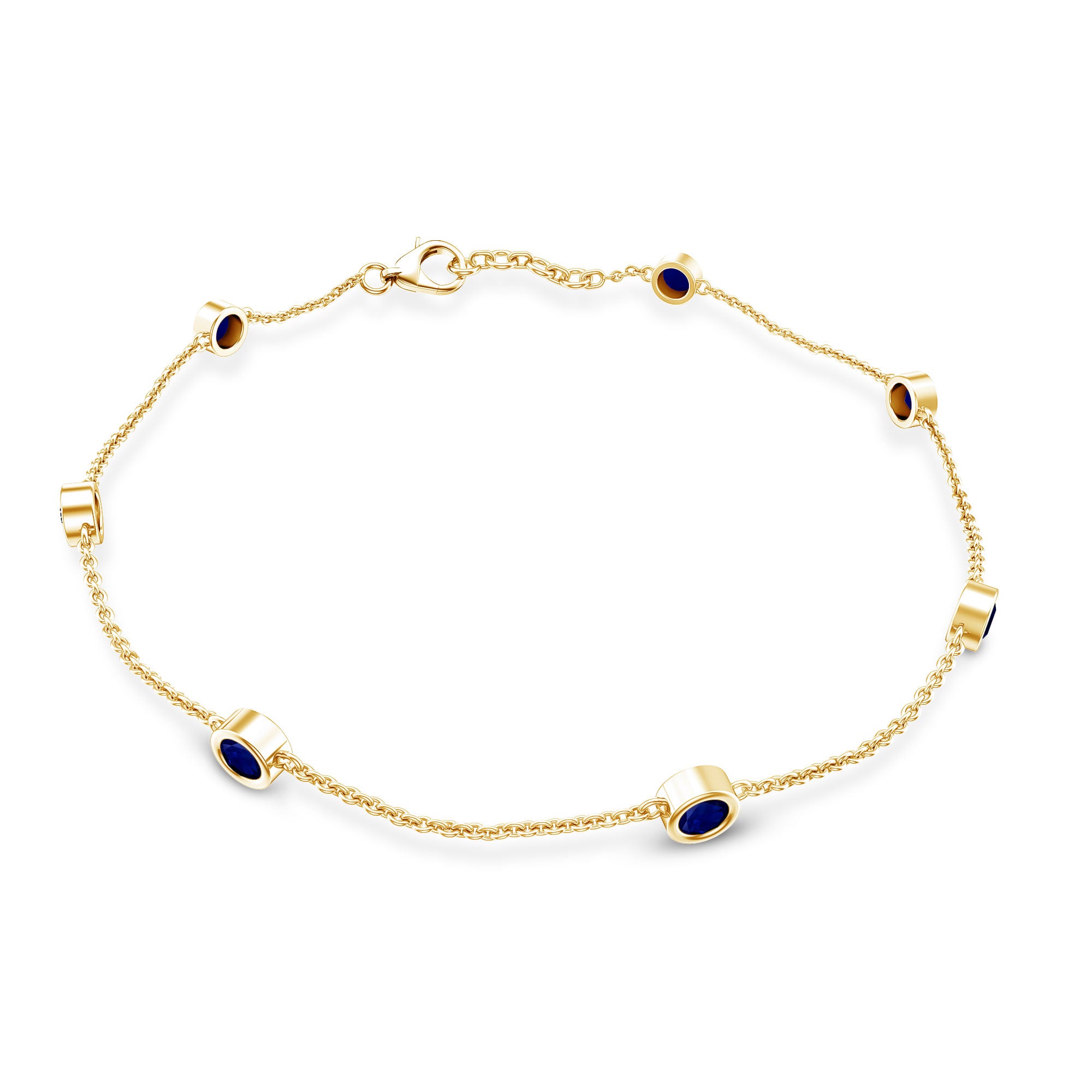 Natural Blue Sapphire 7 Stone Station Chain Bracelet AAA - Rosec Jewels