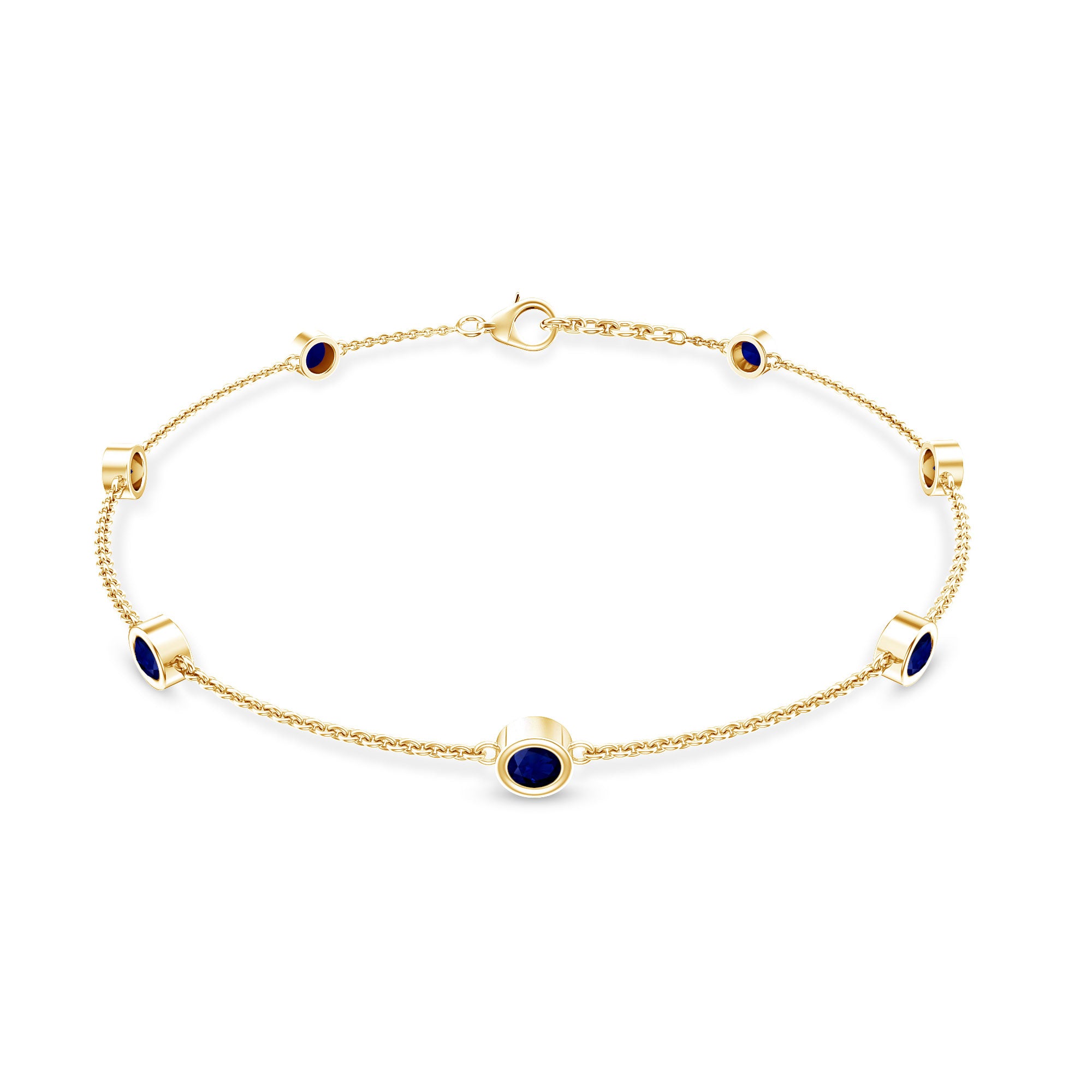 Natural Blue Sapphire 7 Stone Station Chain Bracelet AAA - Rosec Jewels