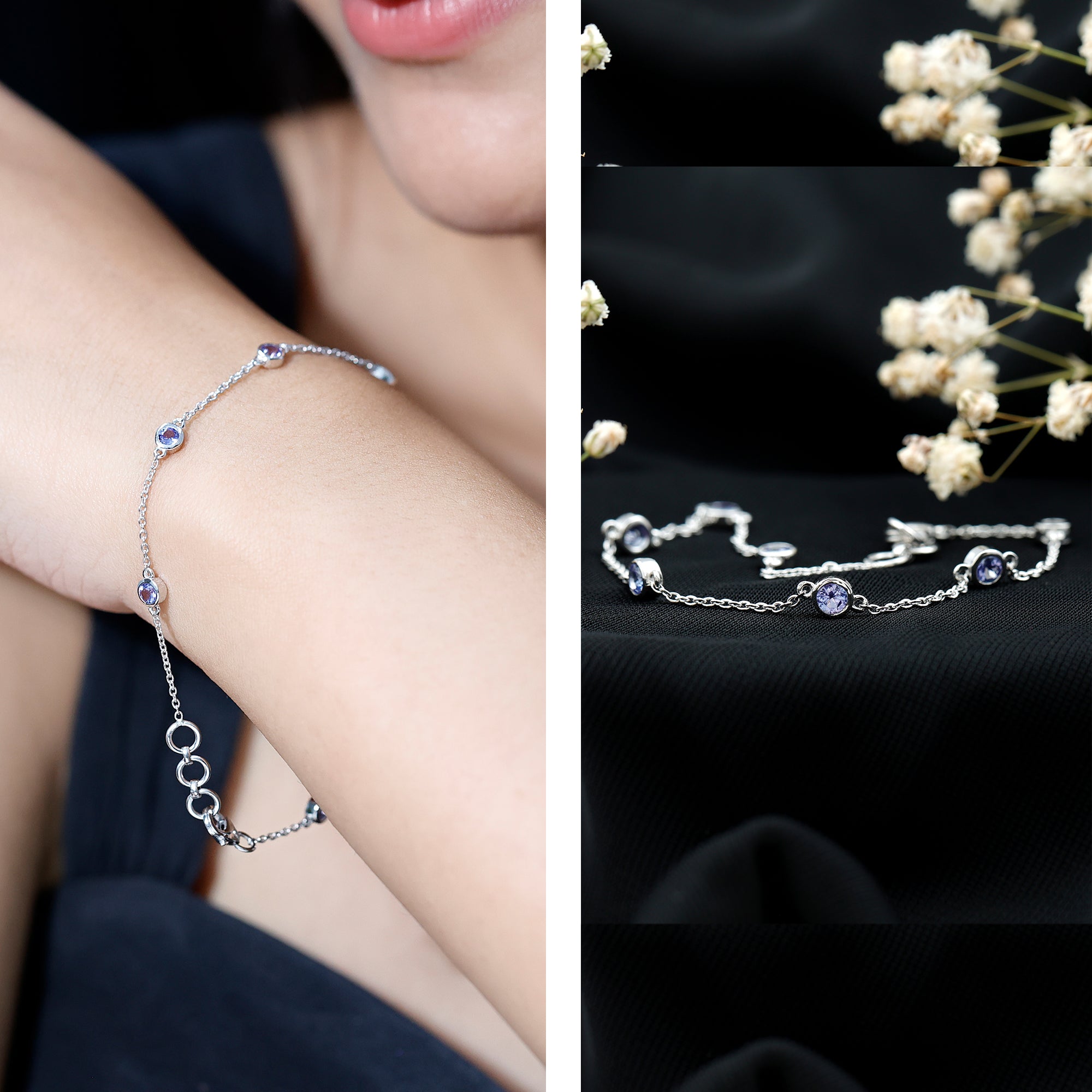 Certified Natural Tanzanite Chain Bracelet for Her AAA - Rosec Jewels