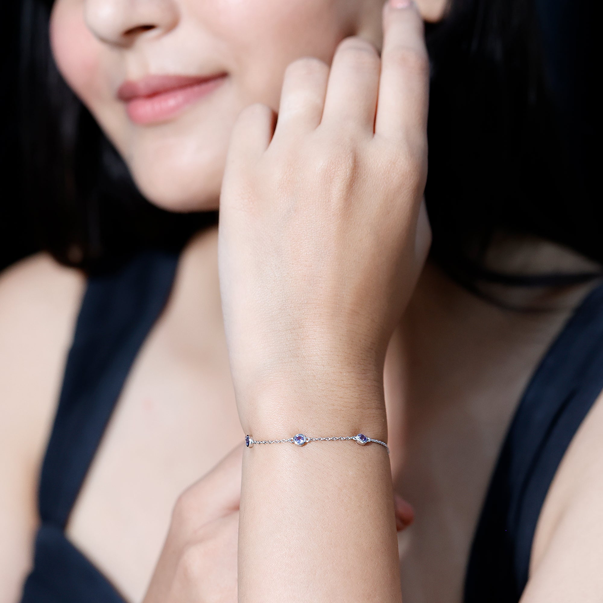 Certified Natural Tanzanite Chain Bracelet for Her AAA - Rosec Jewels