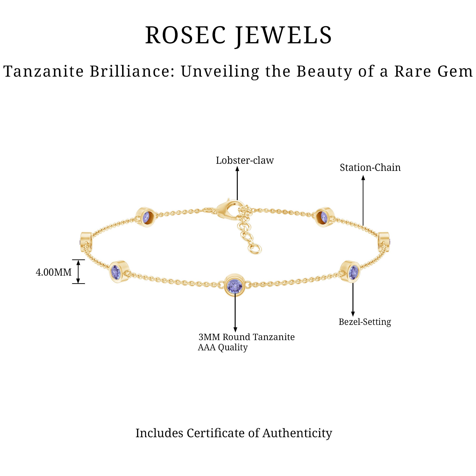 Certified Natural Tanzanite Chain Bracelet for Her AAA - Rosec Jewels
