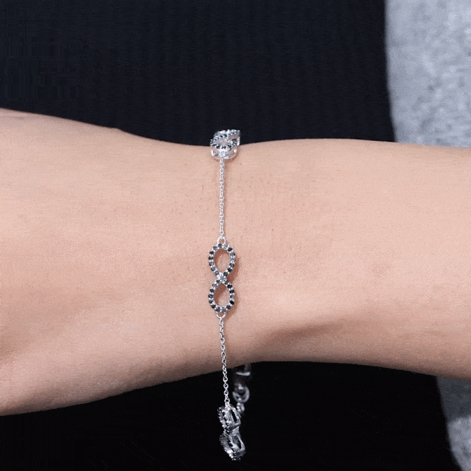 Certified Lab Grown Black Diamond Infinity Chain Bracelet AAAA ( Synthetic ) - Rosec Jewels