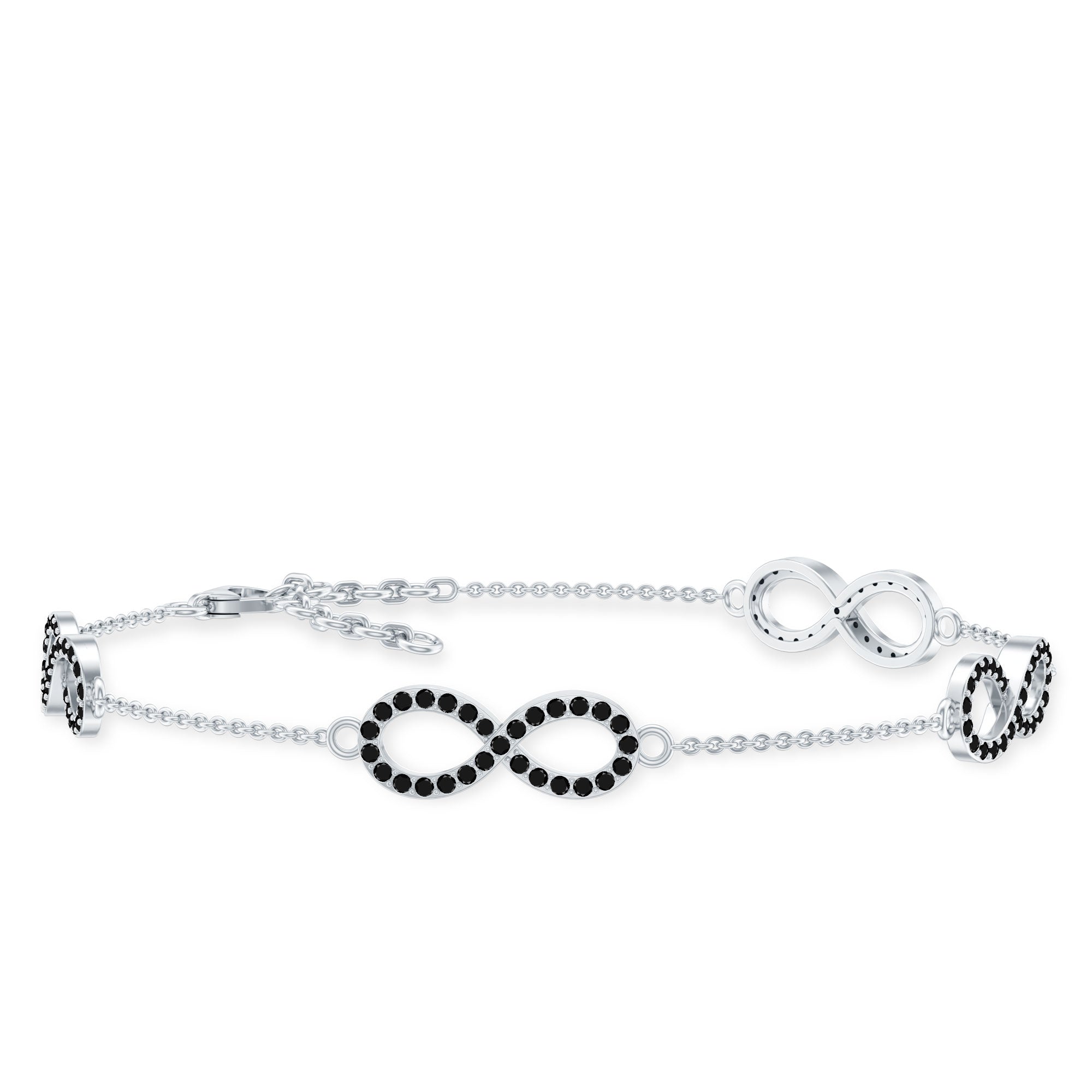 Certified Lab Grown Black Diamond Infinity Chain Bracelet AAAA ( Synthetic ) - Rosec Jewels