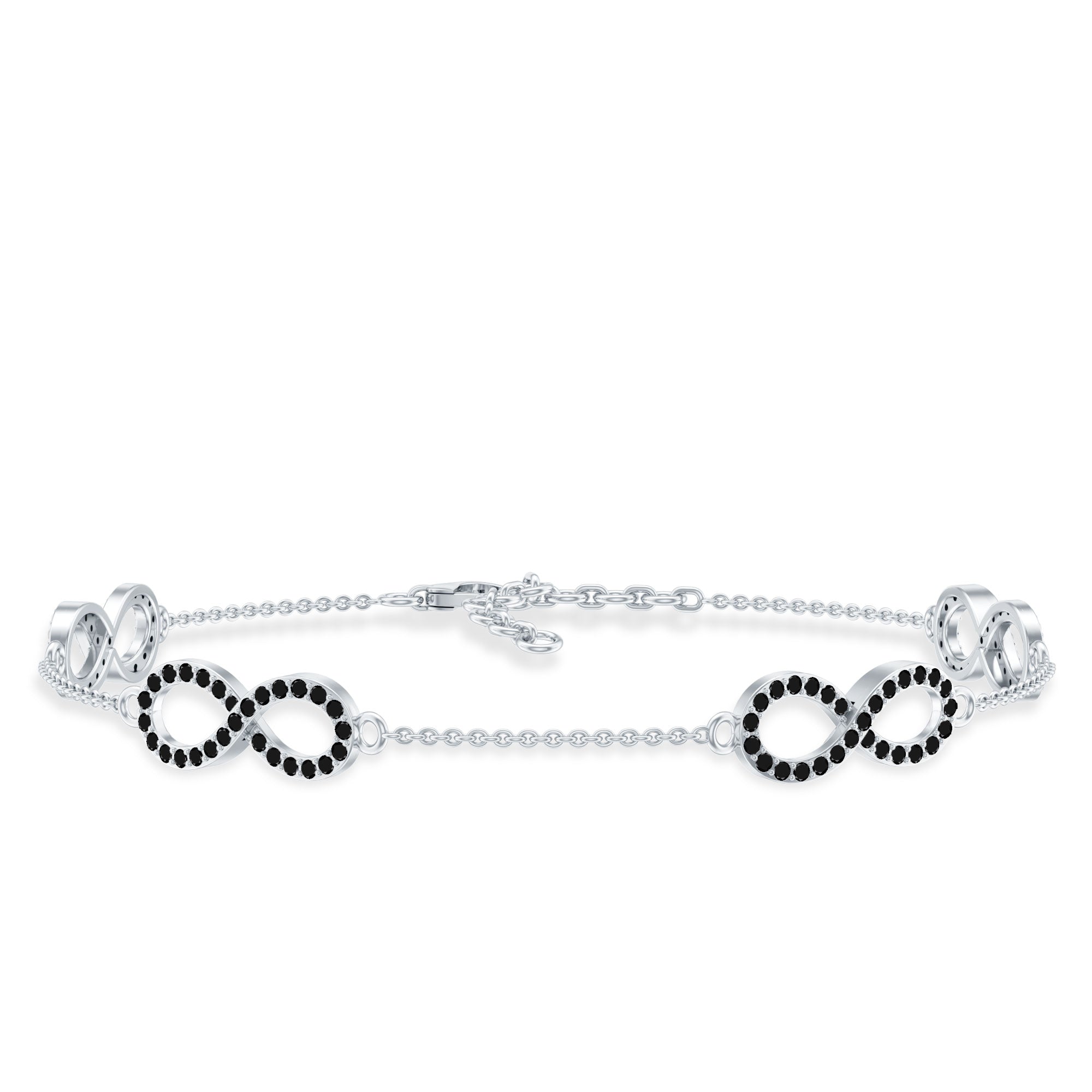 Certified Lab Grown Black Diamond Infinity Chain Bracelet AAAA ( Synthetic ) - Rosec Jewels