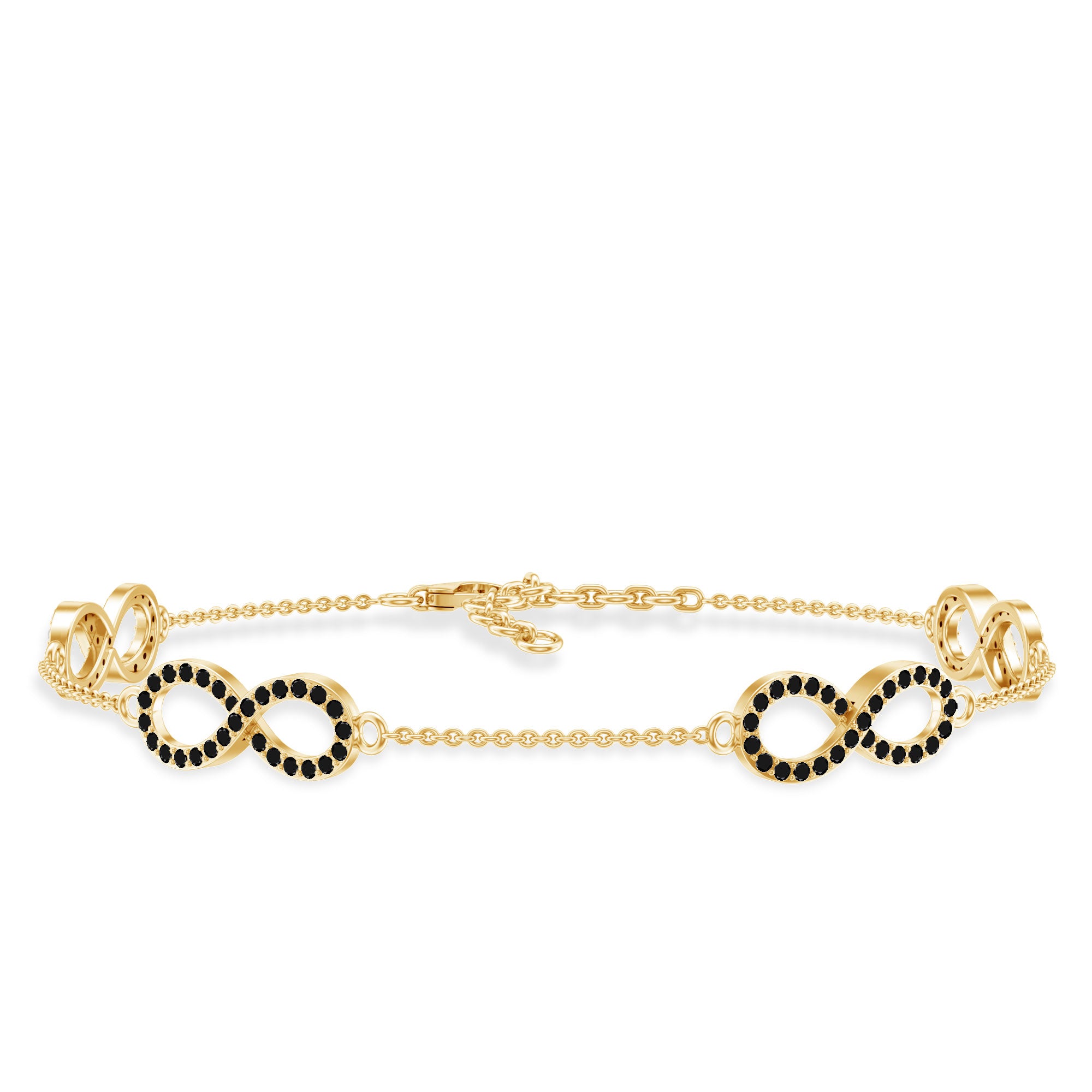 Certified Lab Grown Black Diamond Infinity Chain Bracelet AAAA ( Synthetic ) - Rosec Jewels