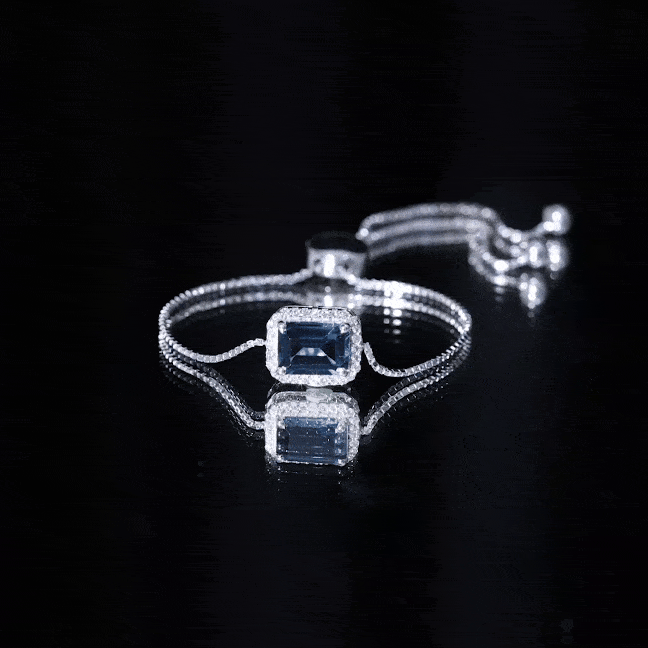 Emerald Cut London Blue Topaz and Diamond Bolo Chain Bracelet AAA - Rosec Jewels