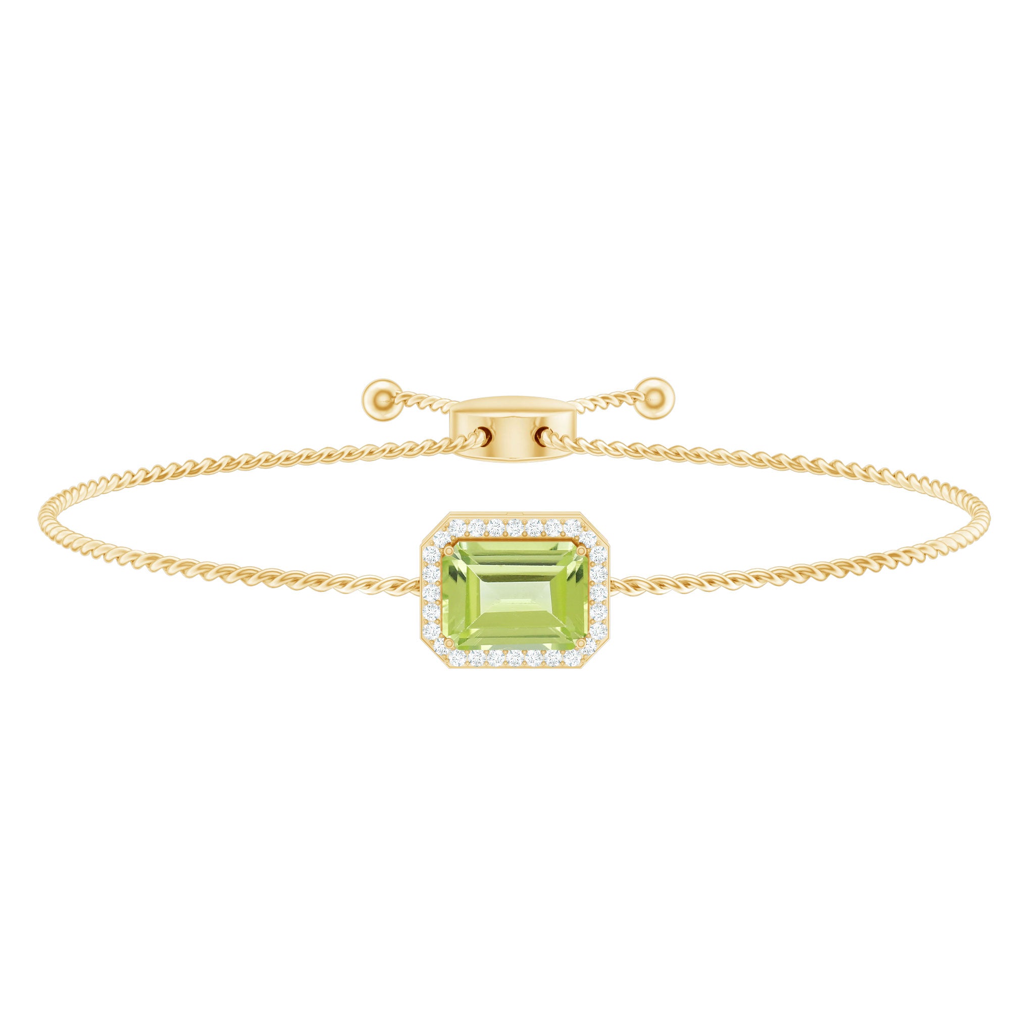 1.8 Carat Emerald Cut Peridot and Diamond Bolo Chain Bracelet AAA - Rosec Jewels