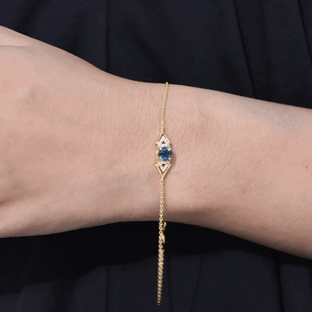 Real London Blue Topaz and Diamond Chain Bracelet AAA - Rosec Jewels