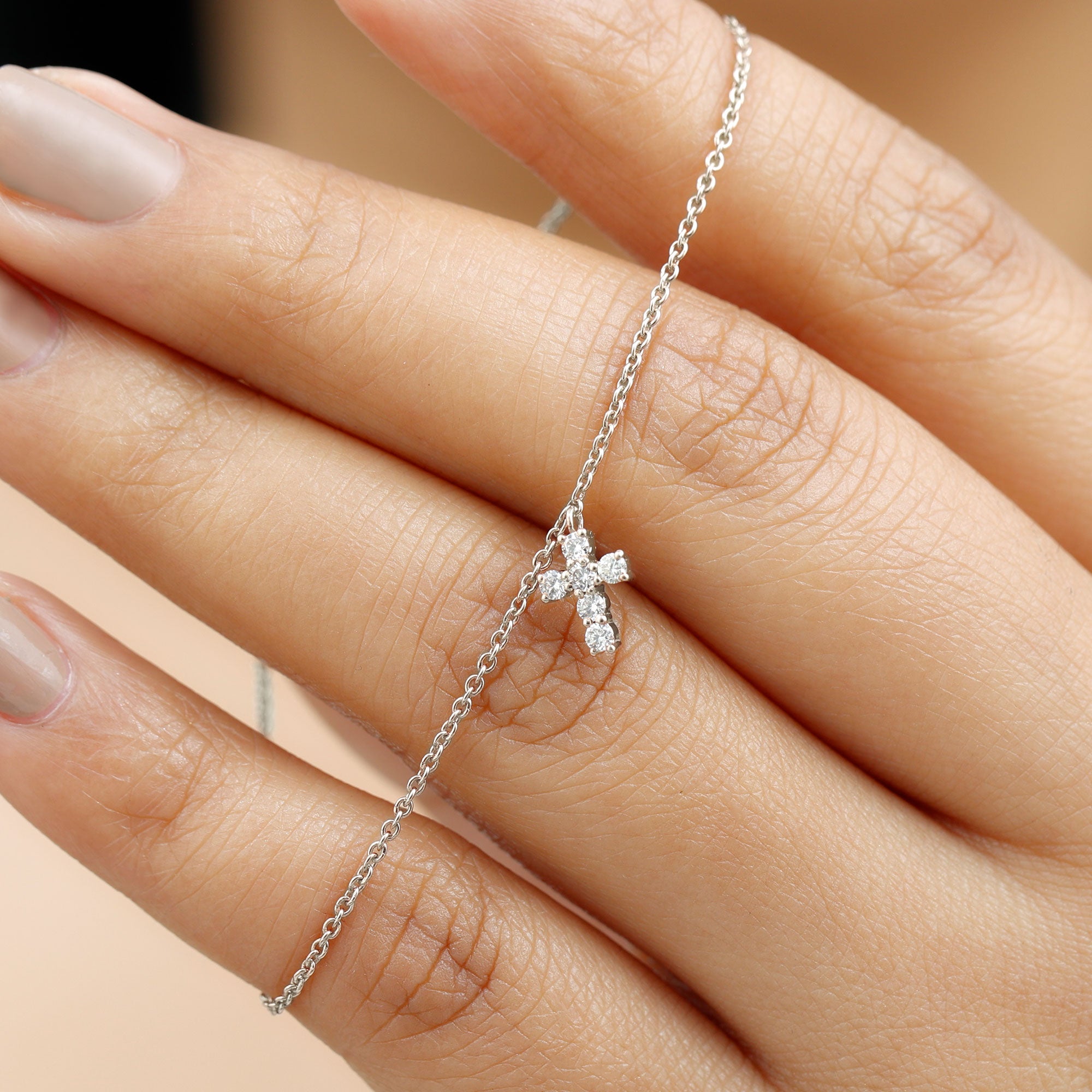 Certified Moissanite Cross Charm Chain Bracelet for Women D-VS1 - Rosec Jewels