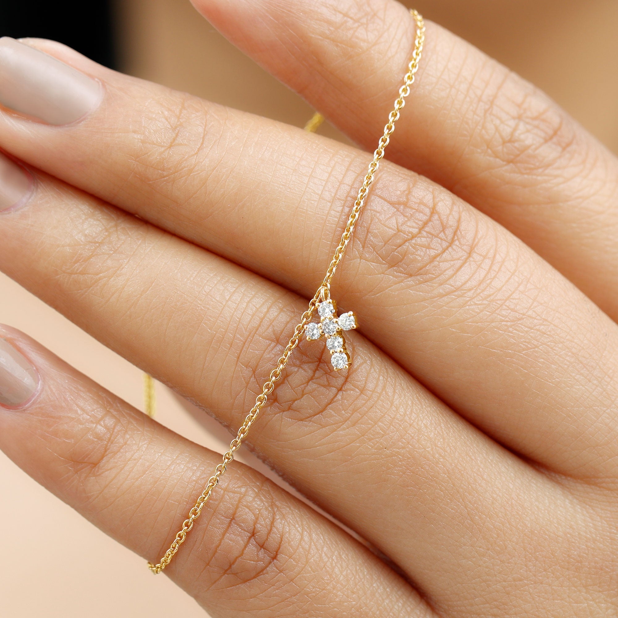 Certified Moissanite Cross Charm Chain Bracelet for Women D-VS1 - Rosec Jewels