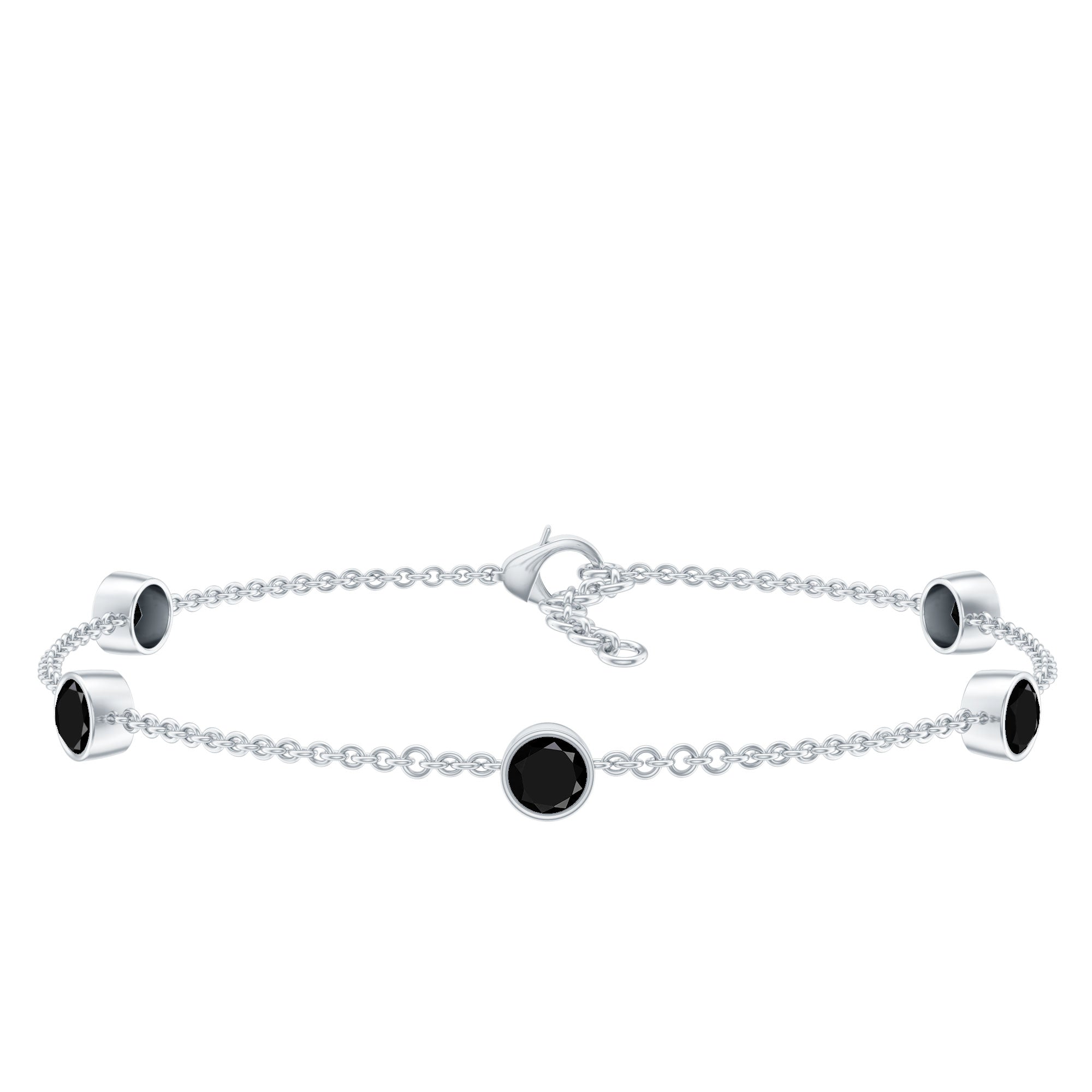 Black Onyx Station Chain Bracelet for Women AAA - Rosec Jewels
