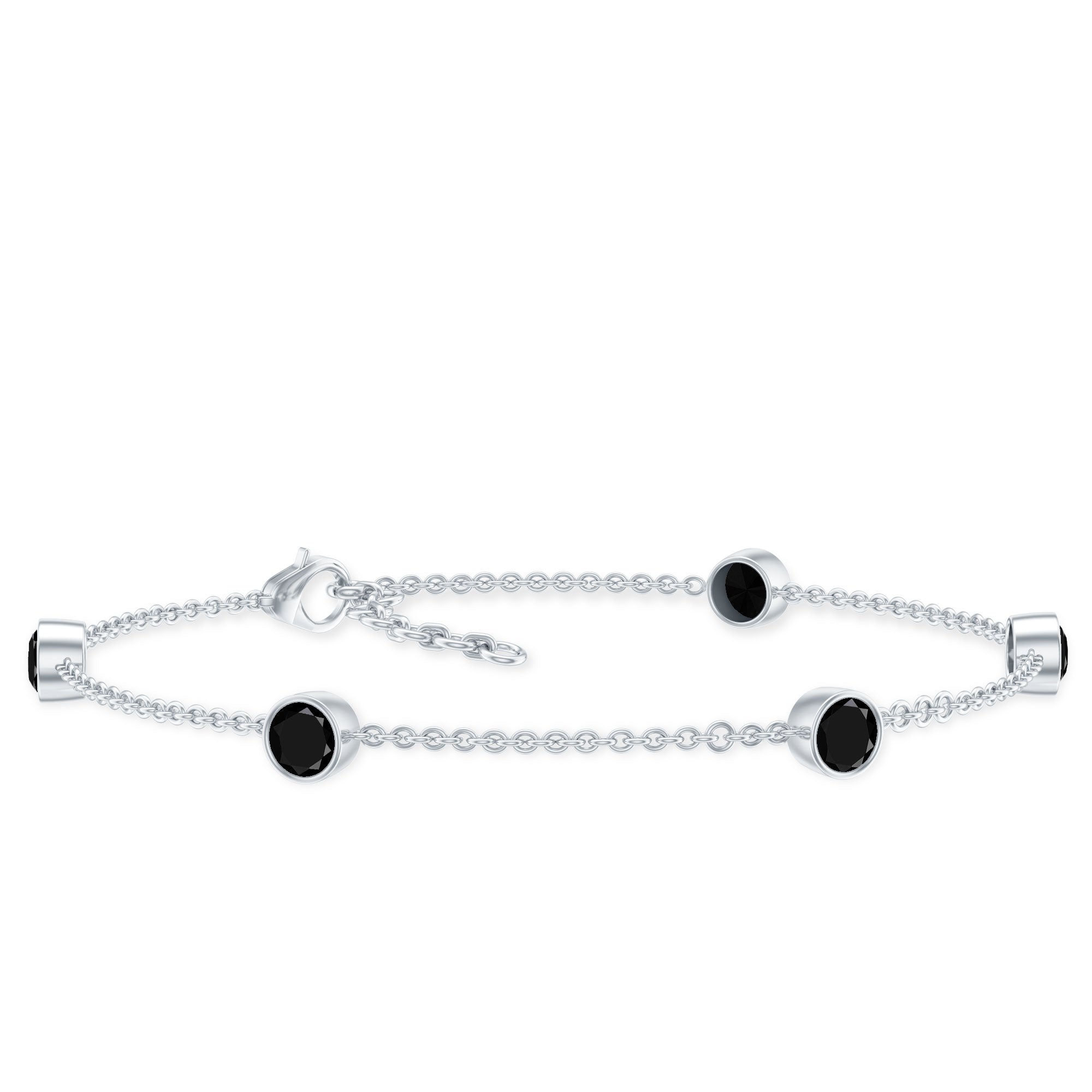 Black Onyx Station Chain Bracelet for Women AAA - Rosec Jewels