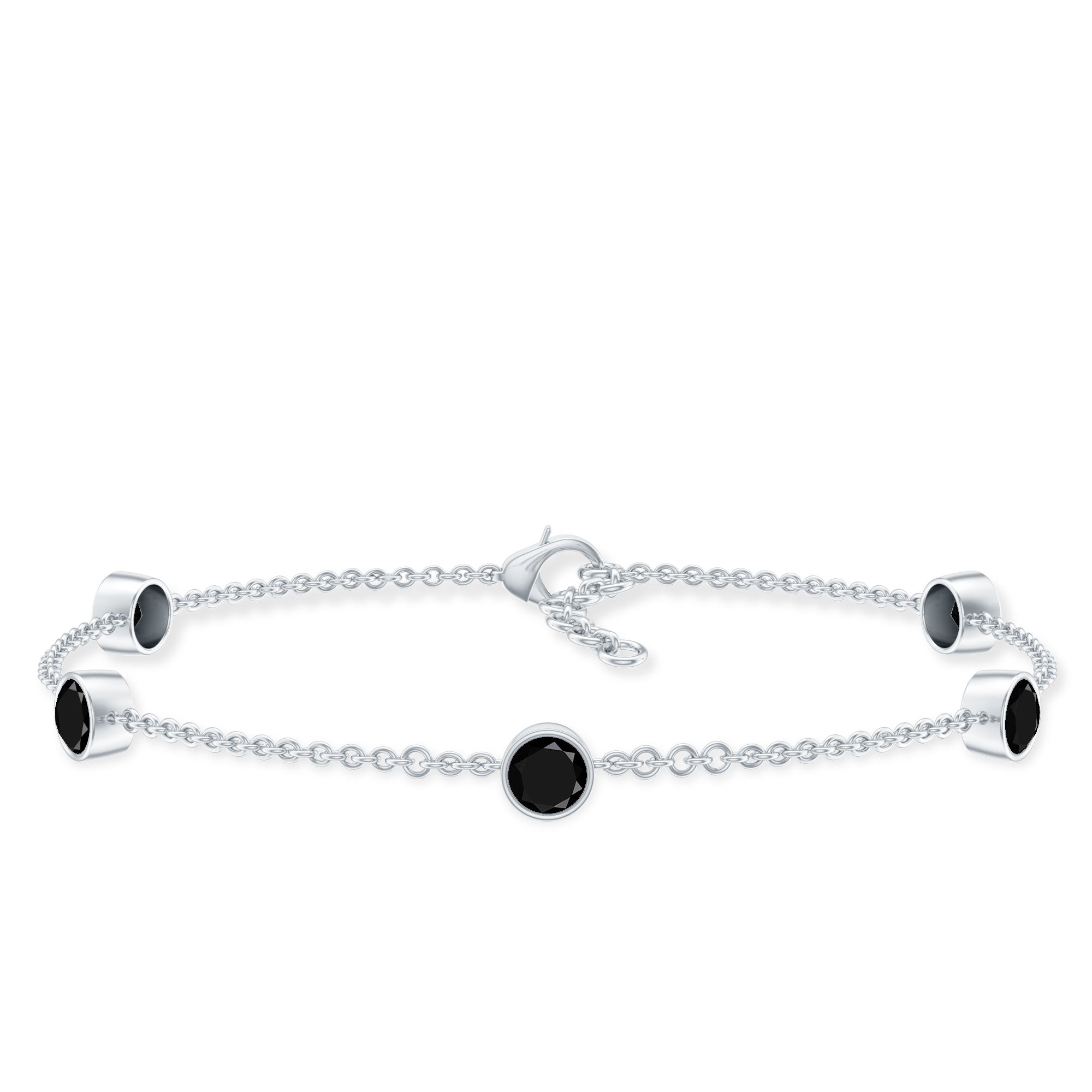 Black Onyx Station Chain Bracelet for Women AAA - Rosec Jewels