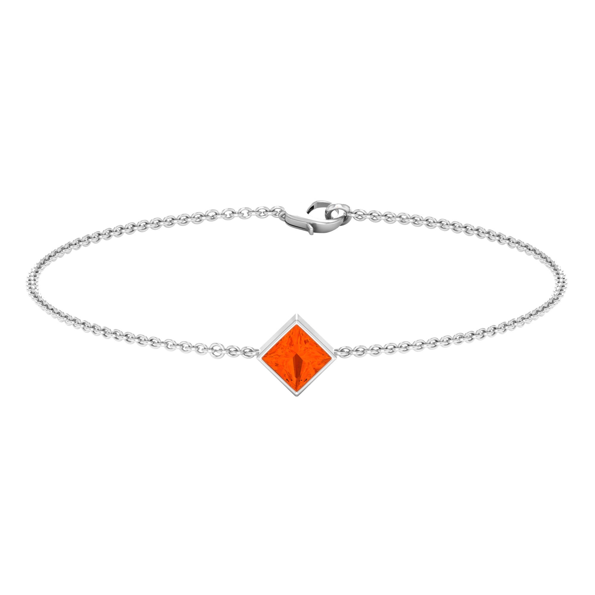 5mm Princess Cut Fire Opal Solitaire Chain Bracelet