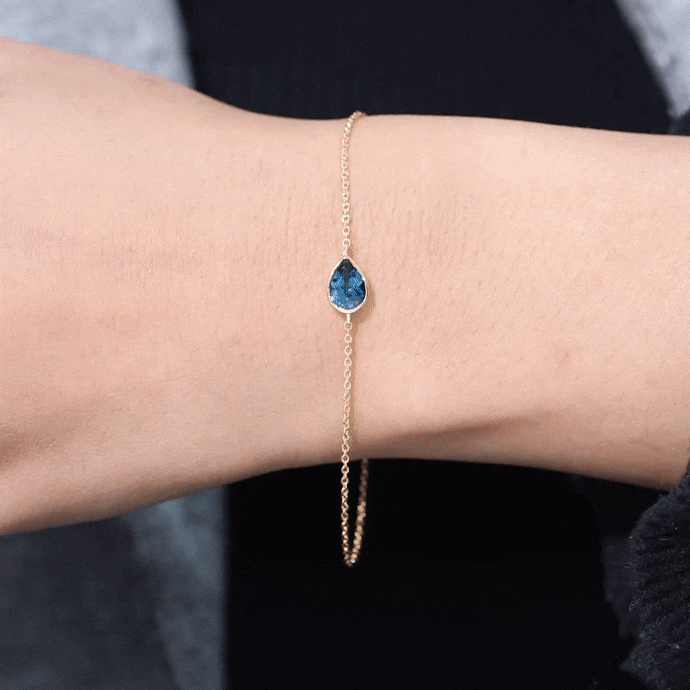 5X7MM Pear Cut London Blue Topaz Solitaire Chain Bracelet AAA - Rosec Jewels