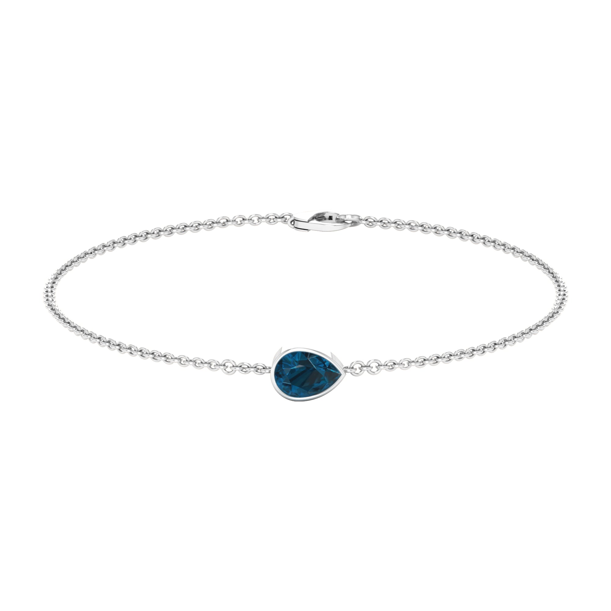 5X7MM Pear Cut London Blue Topaz Solitaire Chain Bracelet AAA - Rosec Jewels