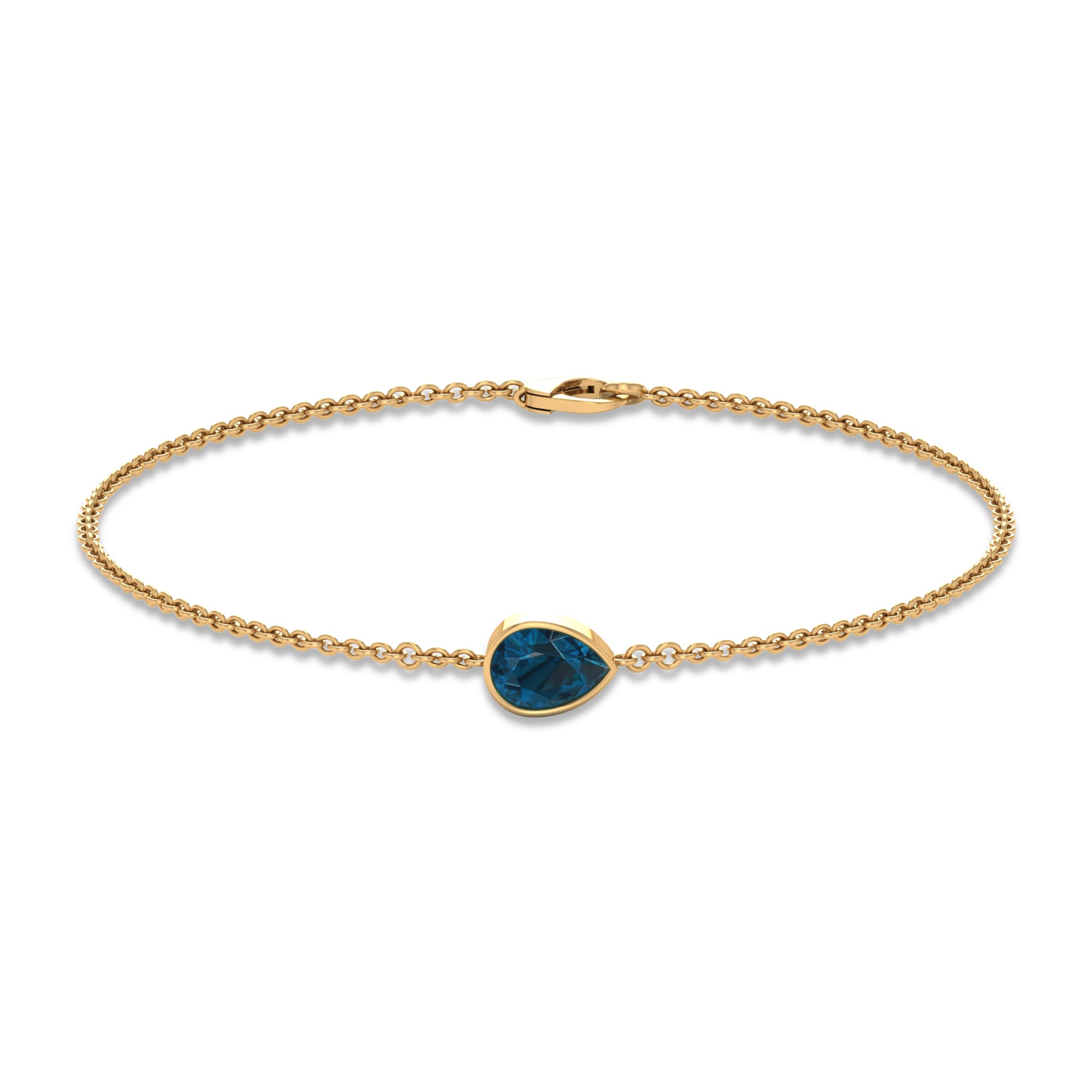 5X7MM Pear Cut London Blue Topaz Solitaire Chain Bracelet AAA - Rosec Jewels